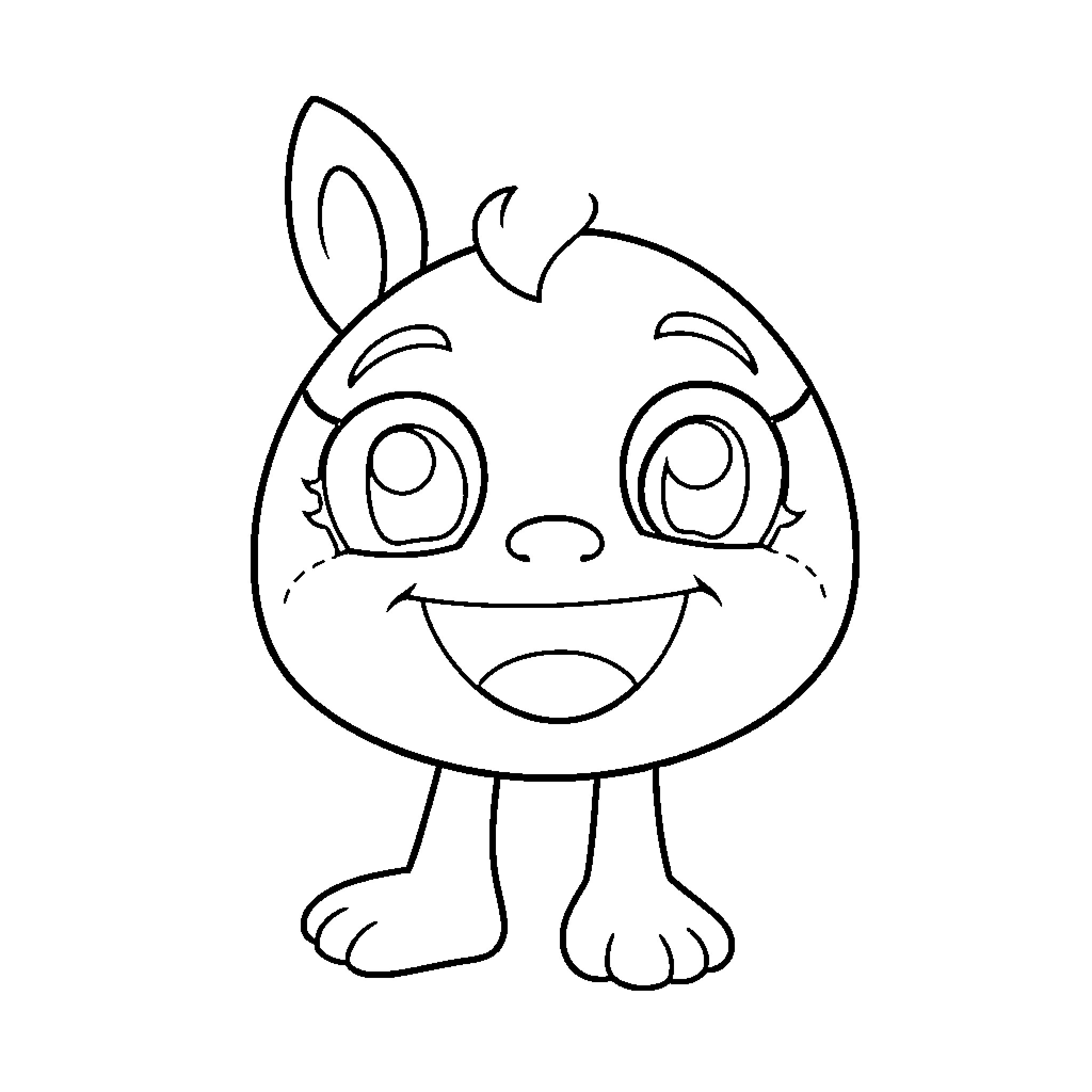 Kawaii Cartoon Critter with Expressive Face Coloring Page (free black-and-white line drawing printable PDF for all, from beginners to advanced learners, including children, teens, adults, and seniors)