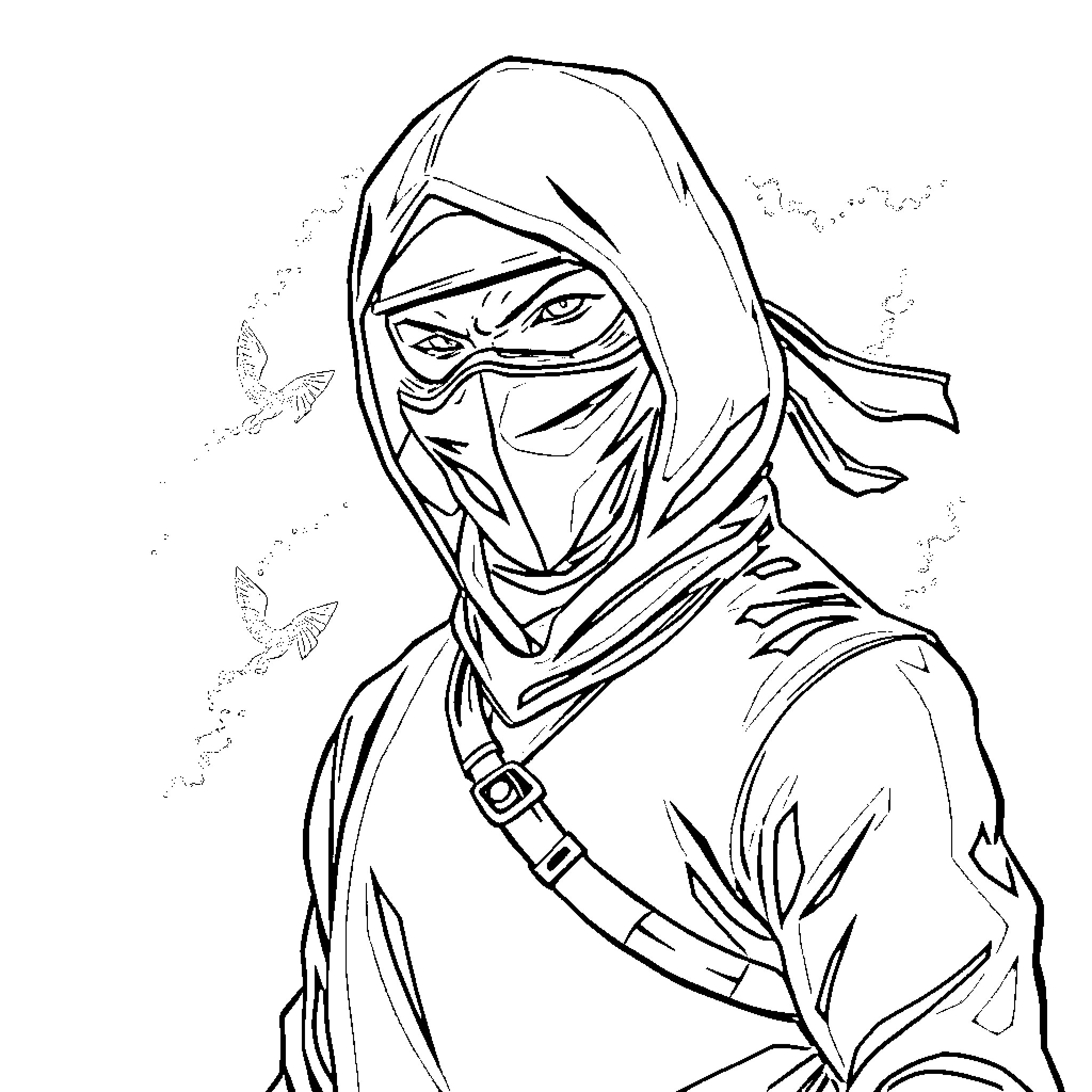 Max Espinosa in Masked Vigilante Attire Coloring Page (free black-and-white line drawing printable PDF for all, from beginners to advanced learners, including children, teens, adults, and seniors)