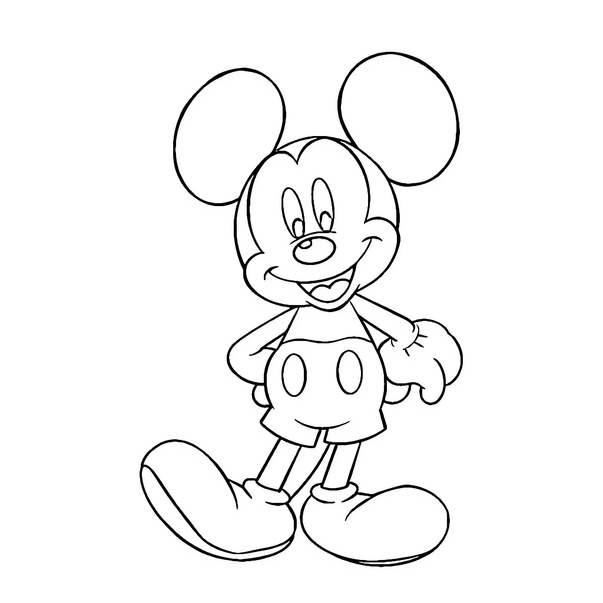 Mickey Mouse smiling and waving Coloring Page (free black-and-white line drawing printable PDF for all, from beginners to advanced learners, including children, teens, adults, and seniors)