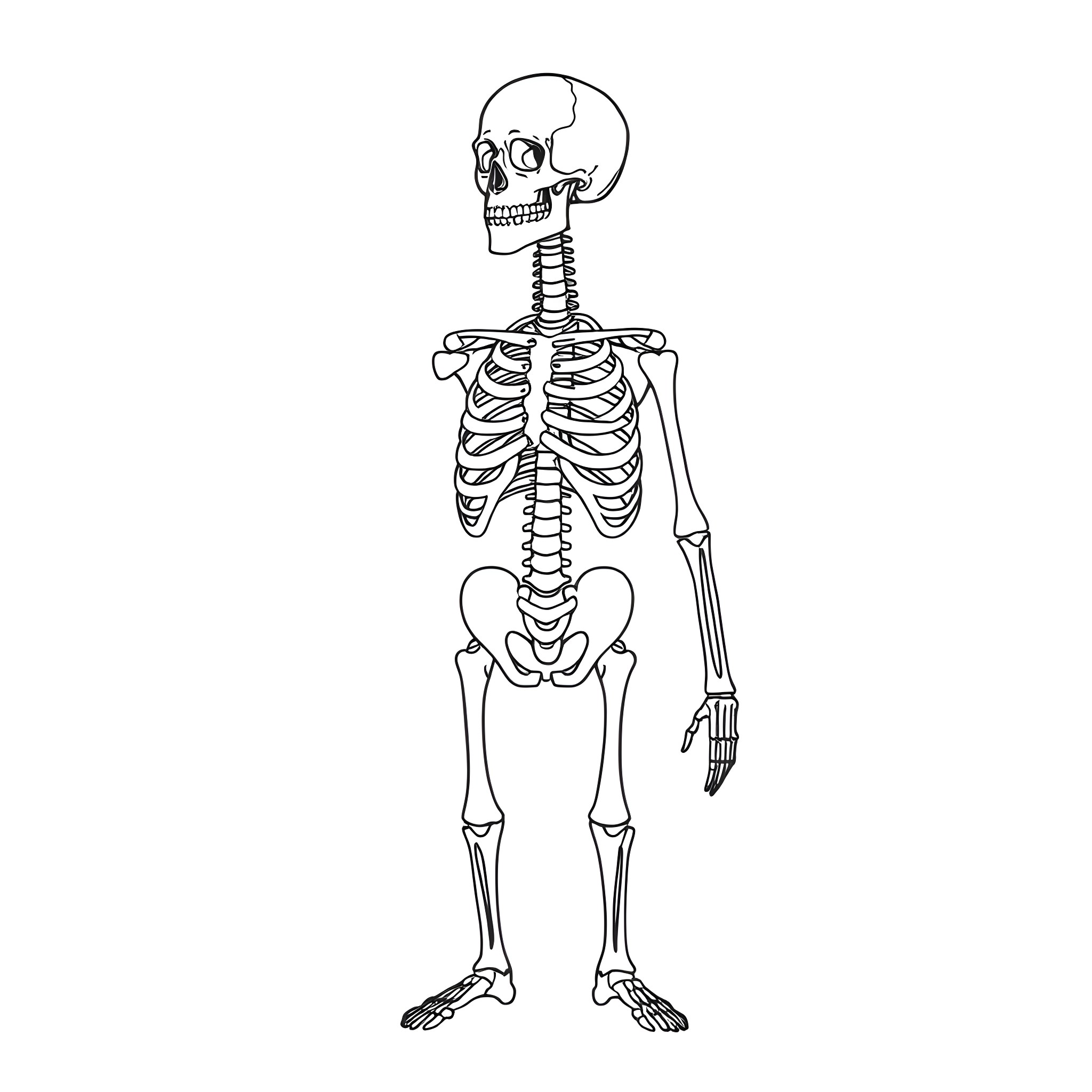 Skeleton figure in action pose Coloring Page (free black-and-white line drawing printable PDF for all, from beginners to advanced learners, including children, teens, adults, and seniors)