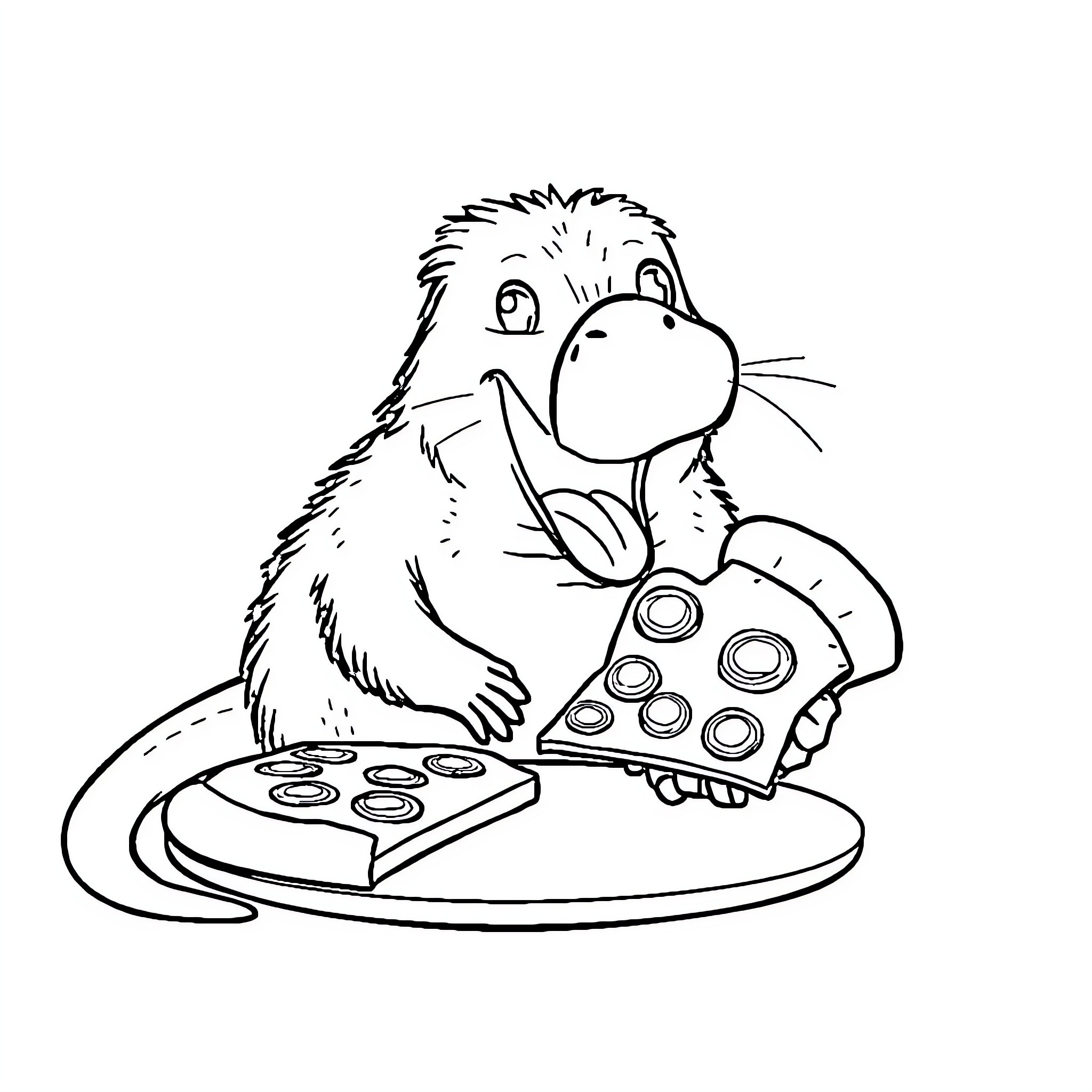 Platypus playing video games happily Coloring Page (free black-and-white line drawing printable PDF for all, from beginners to advanced learners, including children, teens, adults, and seniors)