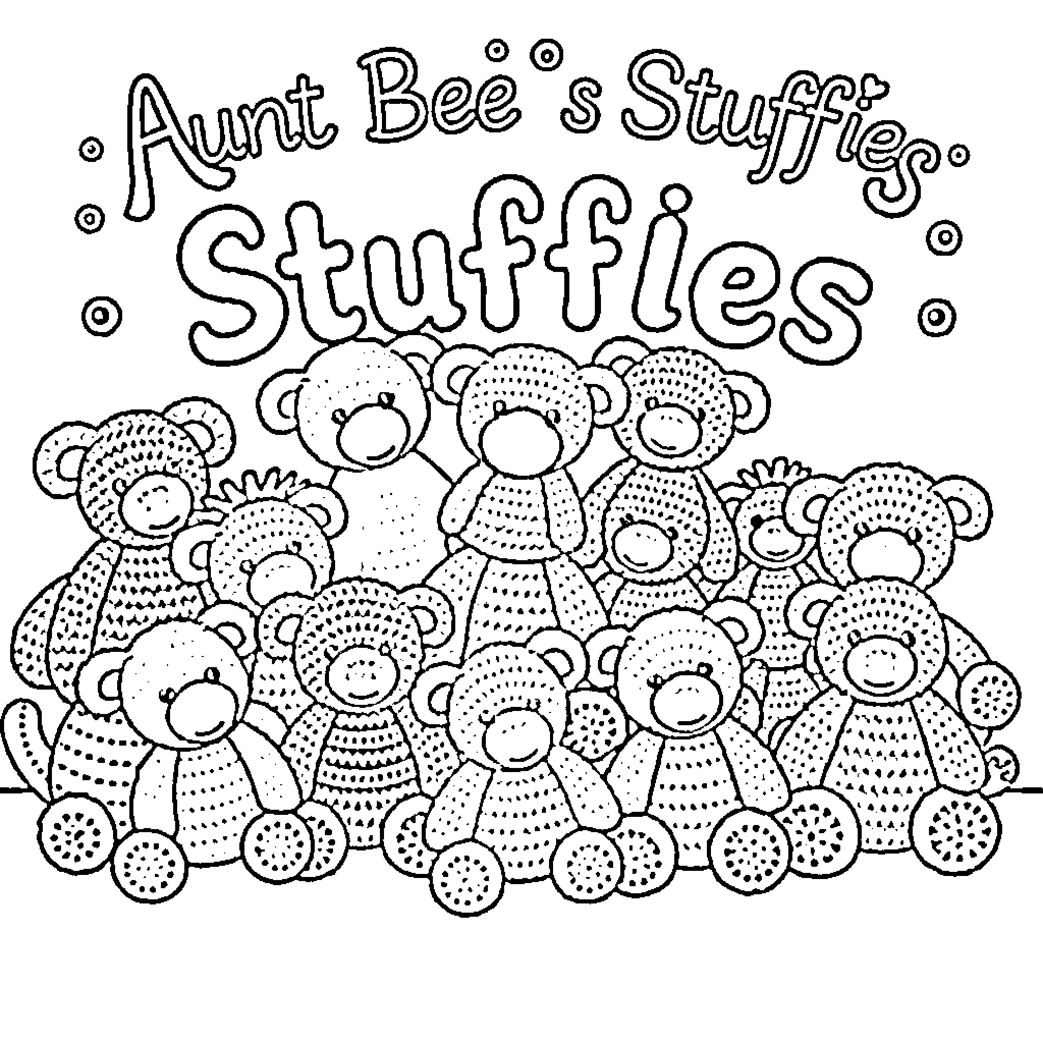 Animal stuffed toys in a crowd Coloring Page (free black-and-white line drawing printable PDF for all, from beginners to advanced learners, including children, teens, adults, and seniors)