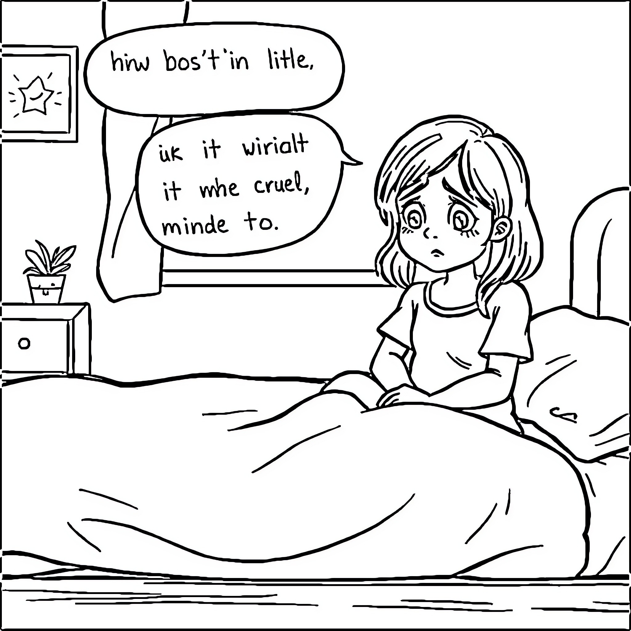 Daughter expressing her thoughts and feelings Coloring Page (free black-and-white line drawing printable PDF for all, from beginners to advanced learners, including children, teens, adults, and seniors)