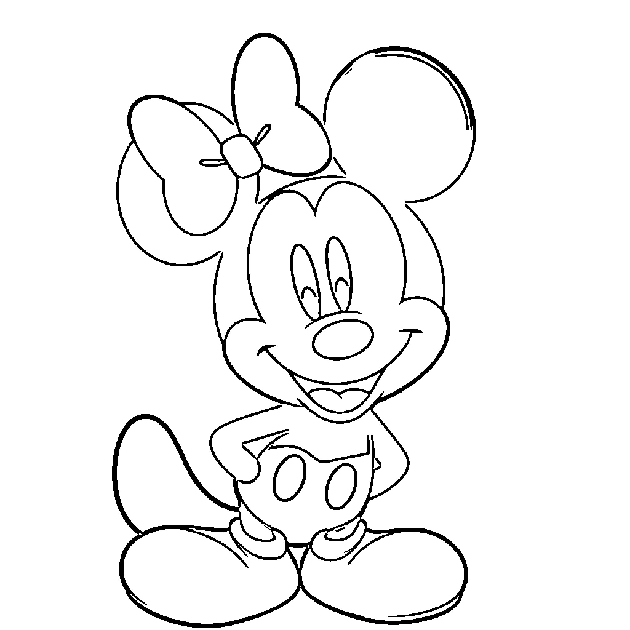 Mickey Mouse waving happily in a sketch Coloring Page (free black-and-white line drawing printable PDF for all, from beginners to advanced learners, including children, teens, adults, and seniors)