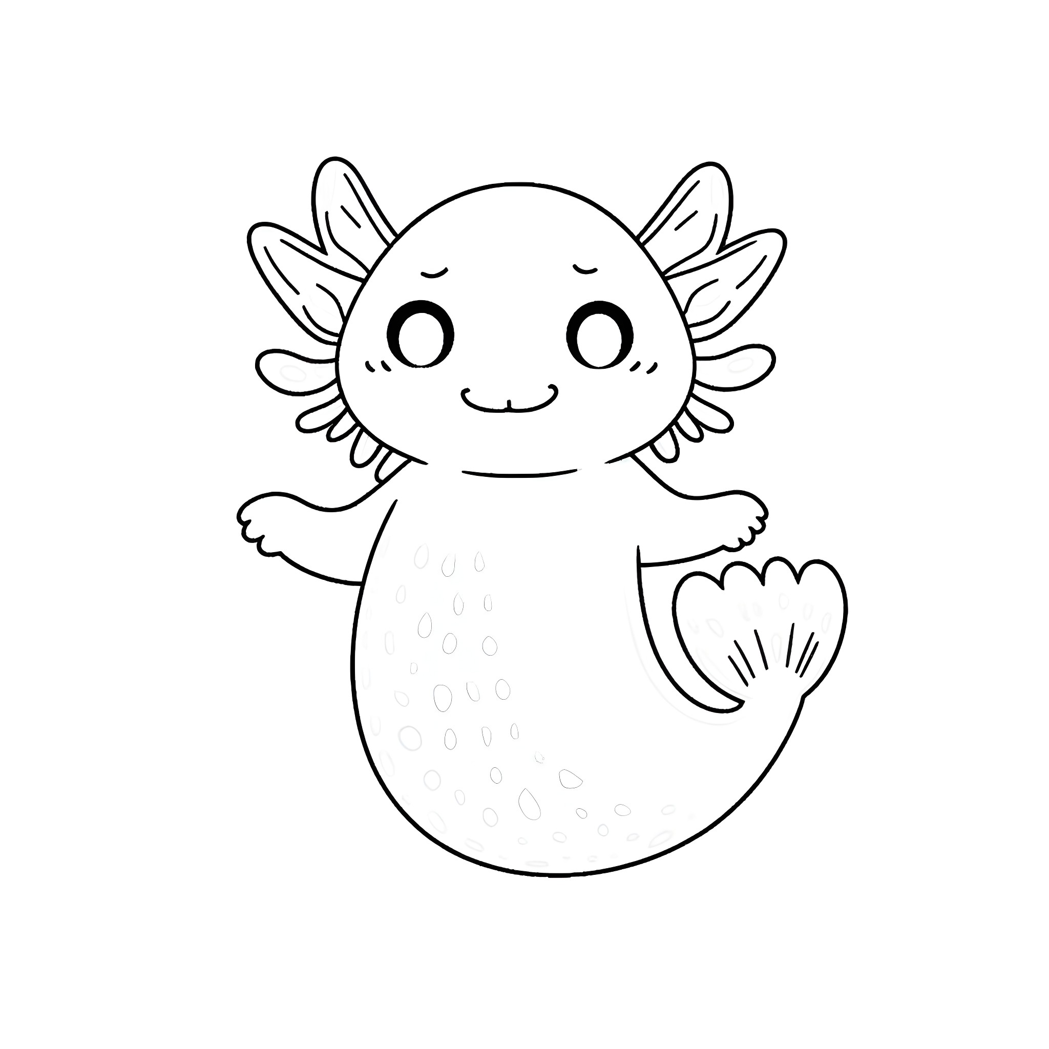 Axolotl smiling and waving Coloring Page (free black-and-white line drawing printable PDF for all, from beginners to advanced learners, including children, teens, adults, and seniors)