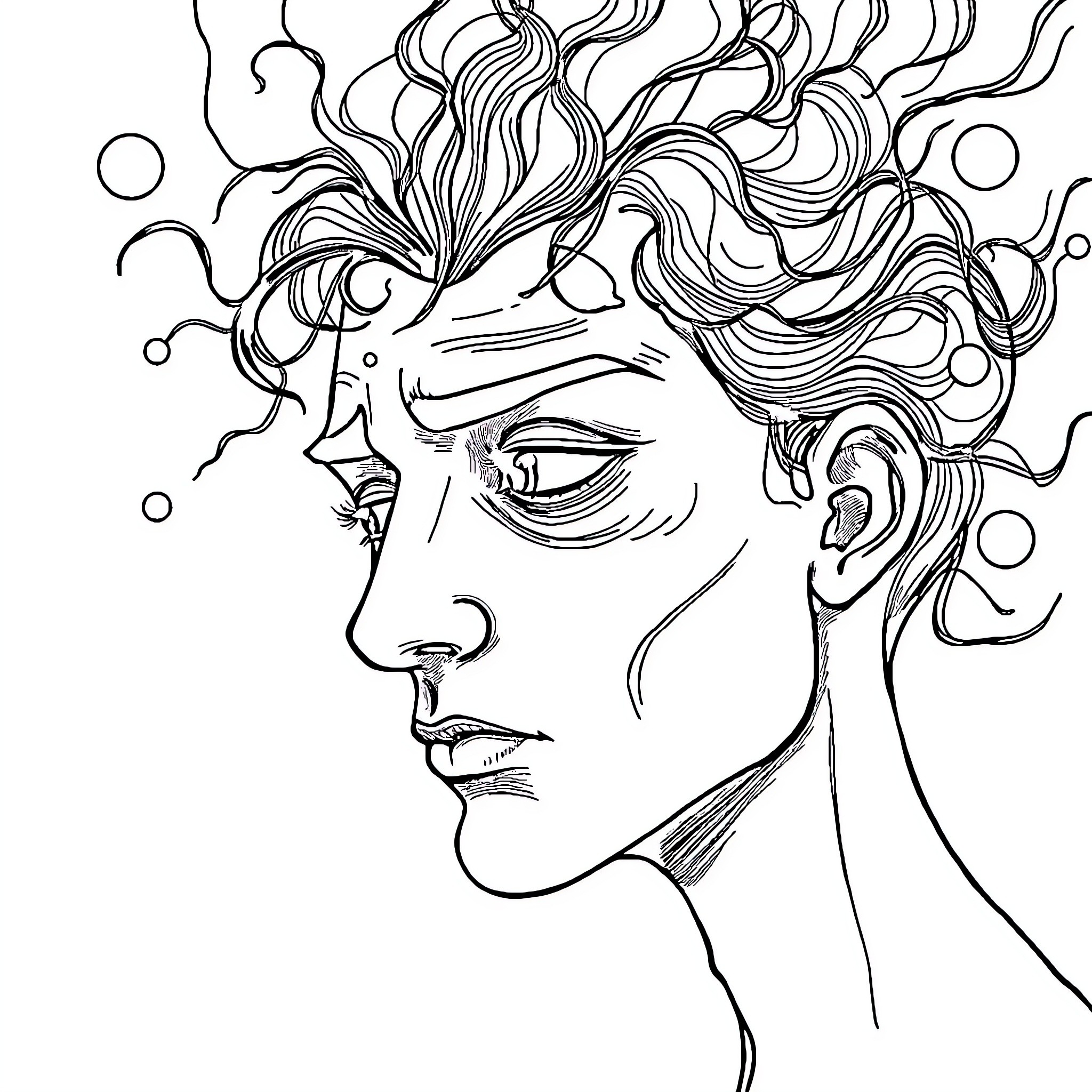 Brain Expressing Intense Emotions through Expressive Face Coloring Page (free black-and-white line drawing printable PDF for all, from beginners to advanced learners, including children, teens, adults, and seniors)