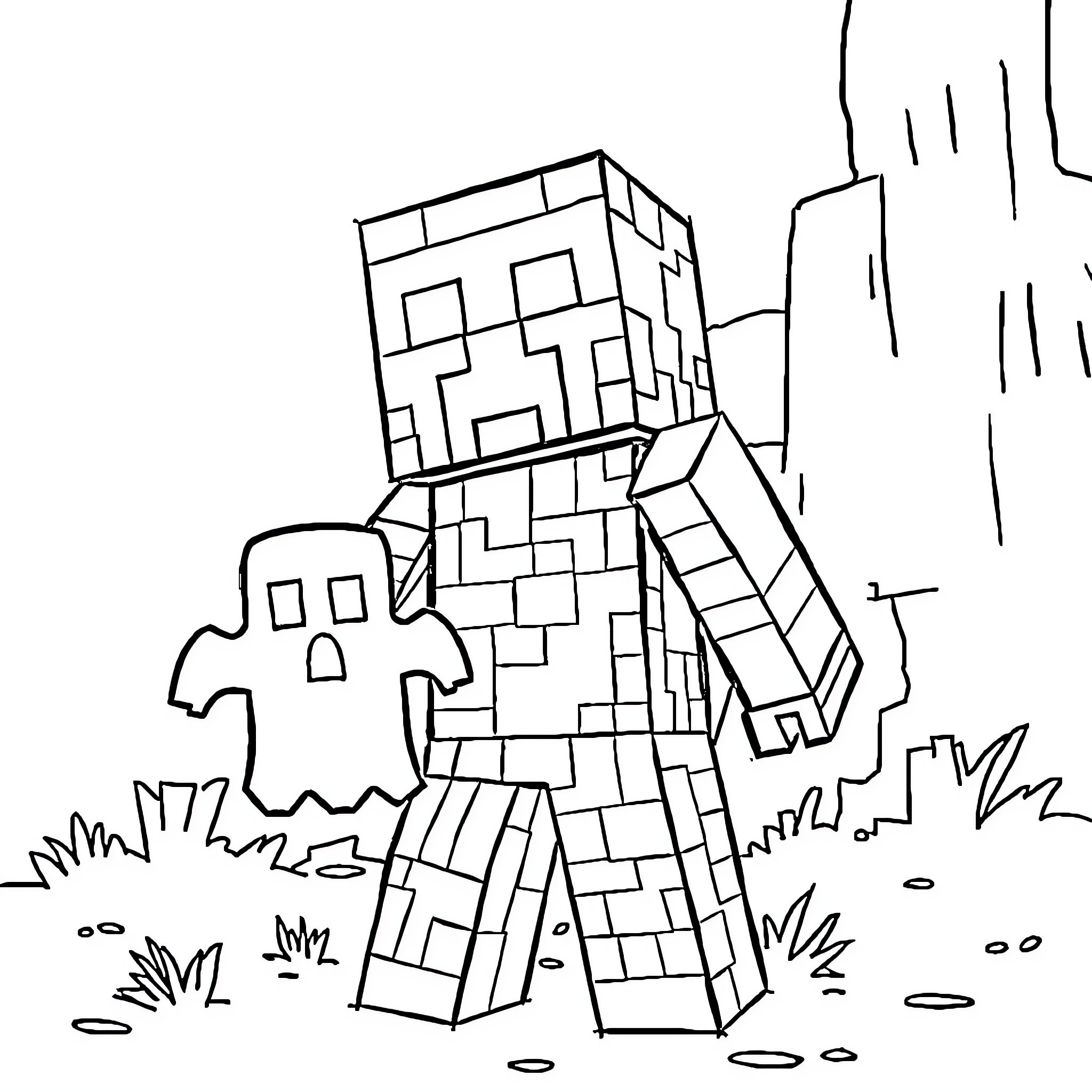 Creeper stalking in the wilderness Coloring Page (free black-and-white line drawing printable PDF for all, from beginners to advanced learners, including children, teens, adults, and seniors)