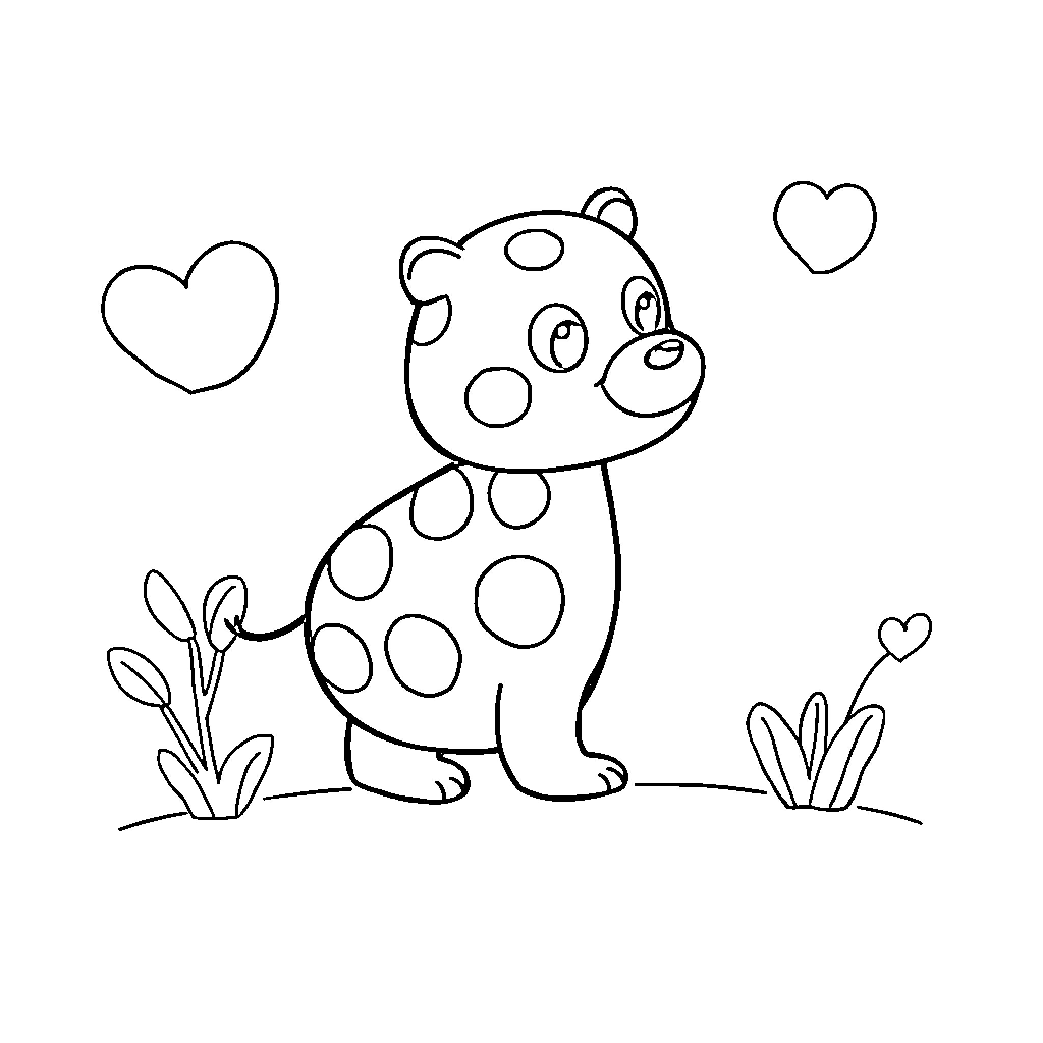 Educational Cartoon Animal with Dotted Outfit Coloring Page (free black-and-white line drawing printable PDF for all, from beginners to advanced learners, including children, teens, adults, and seniors)