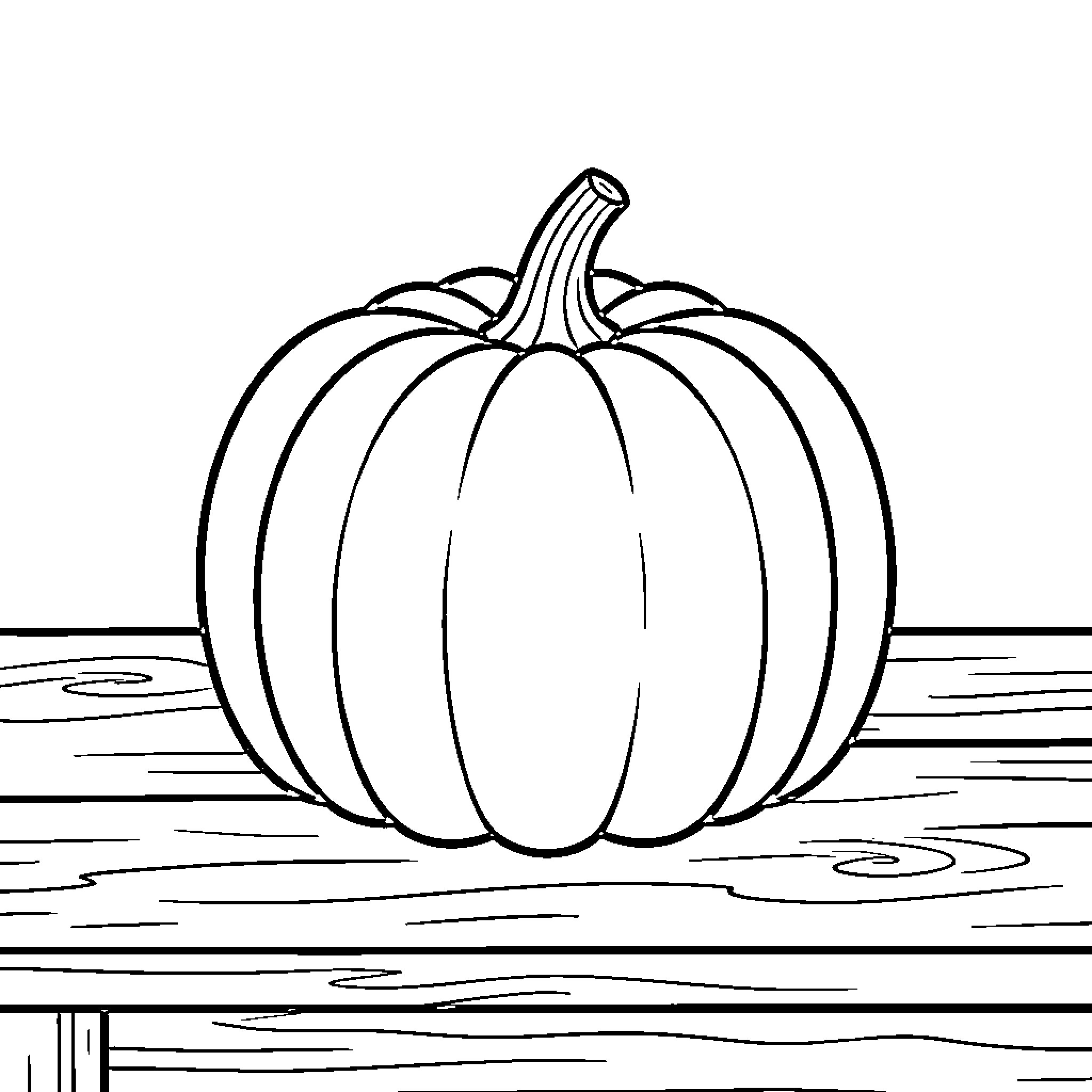 Pumpkin sitting calmly on a wooden surface Coloring Page (free black-and-white line drawing printable PDF for all, from beginners to advanced learners, including children, teens, adults, and seniors)
