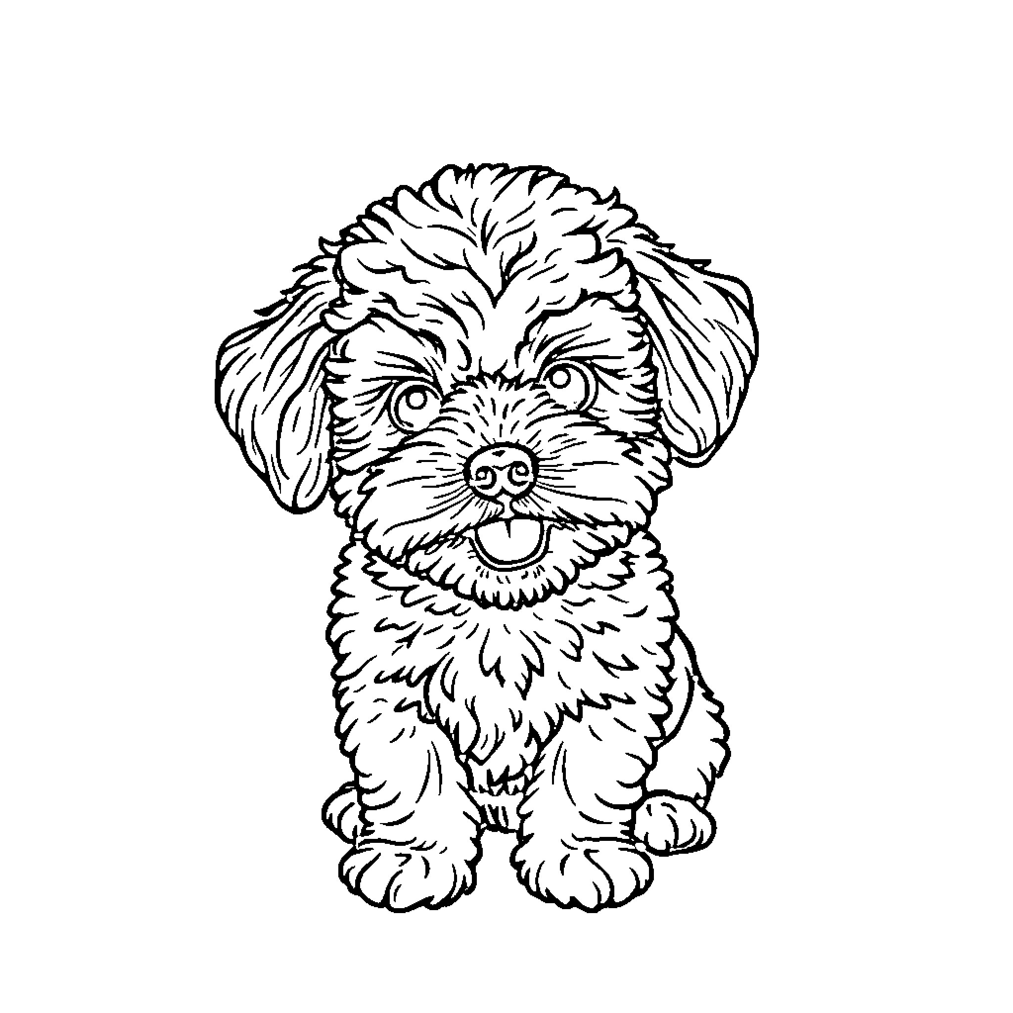 Cavapoo puppy with playful expression Coloring Page (free black-and-white line drawing printable PDF for all, from beginners to advanced learners, including children, teens, adults, and seniors)