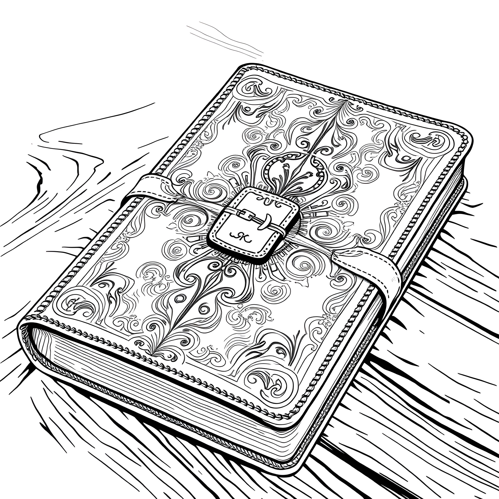 Bible with Intricate Ornate Design Coloring Page (free black-and-white line drawing printable PDF for all, from beginners to advanced learners, including children, teens, adults, and seniors)