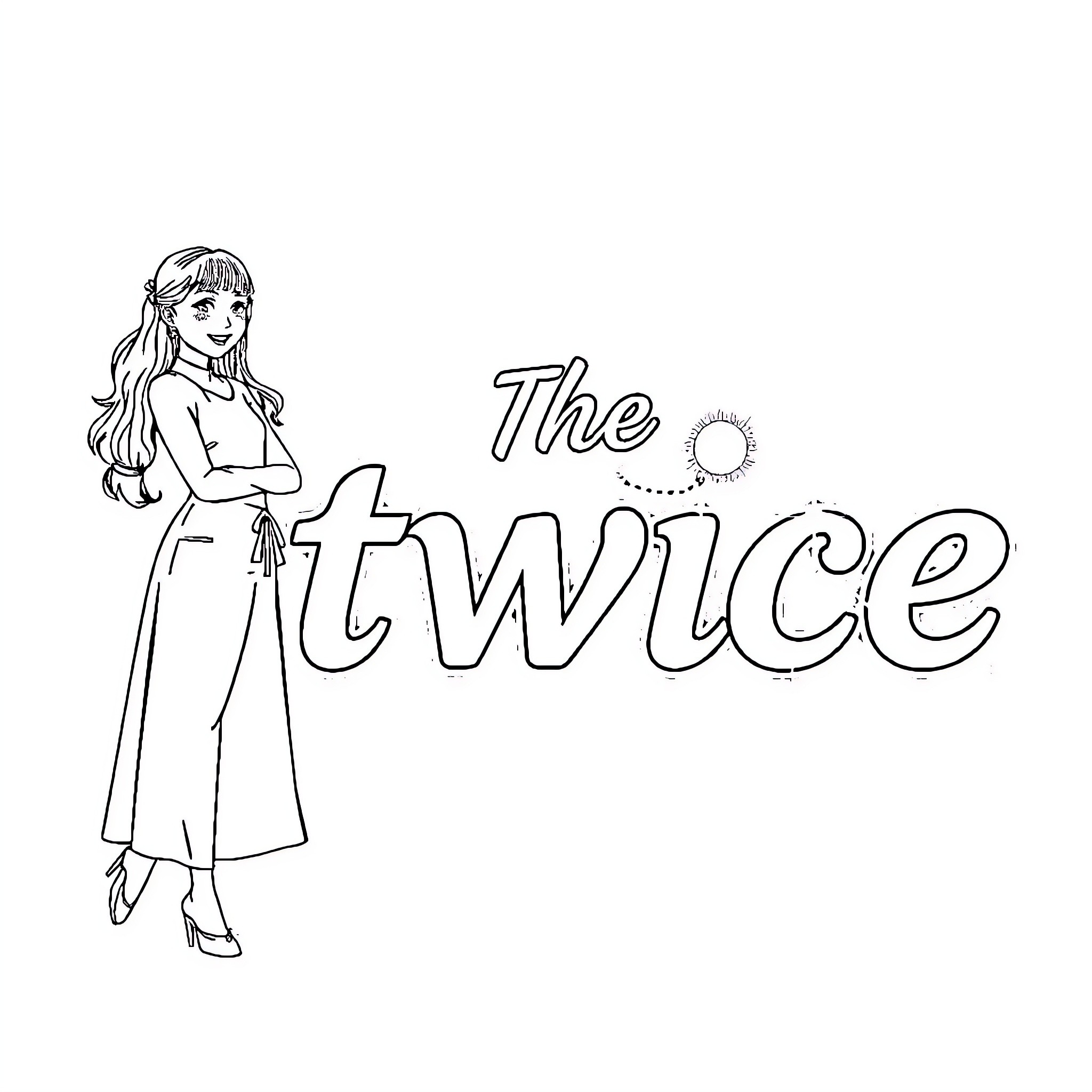 Twice performing on stage with confident expressions Coloring Page (free black-and-white line drawing printable PDF for all, from beginners to advanced learners, including children, teens, adults, and seniors)