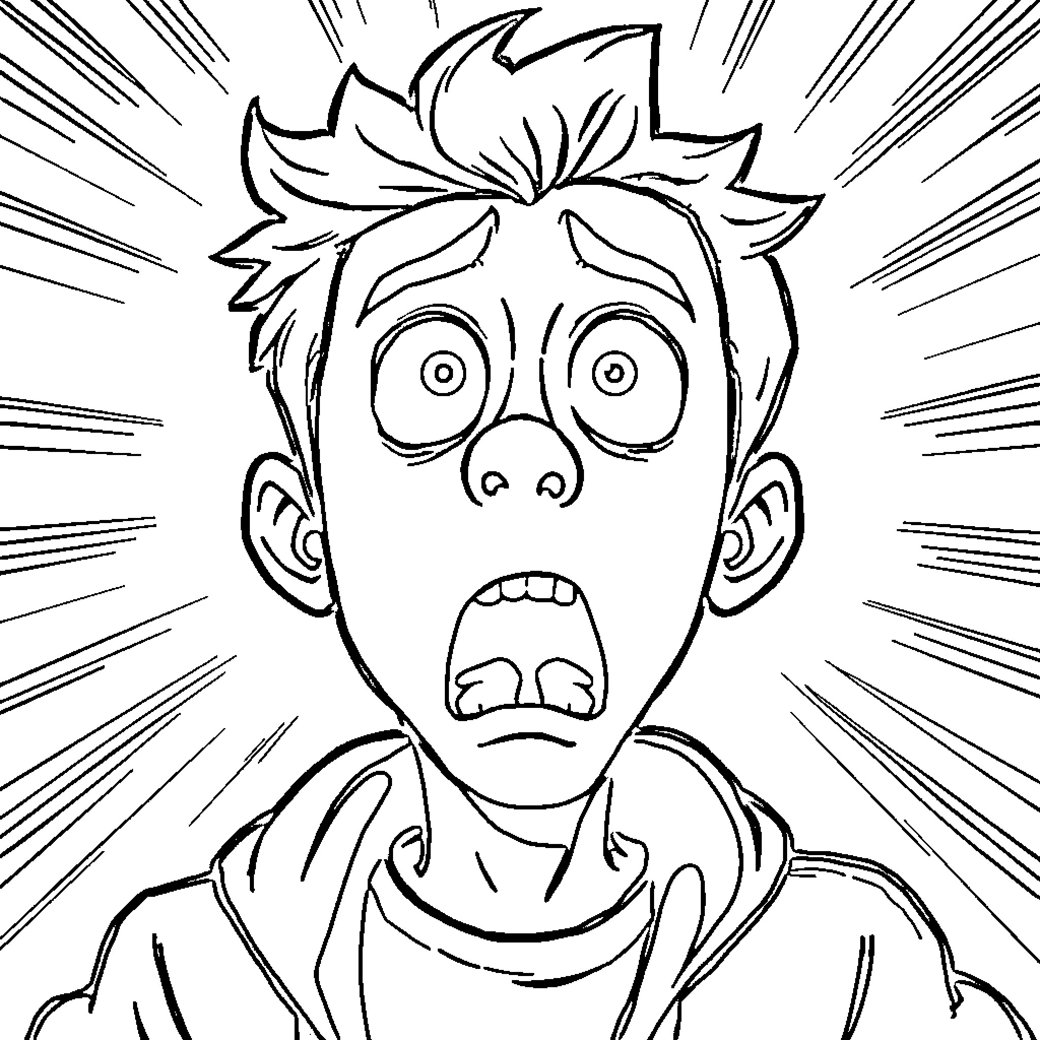 Alex's Comical Facial Expression Coloring Page (free black-and-white line drawing printable PDF for all, from beginners to advanced learners, including children, teens, adults, and seniors)
