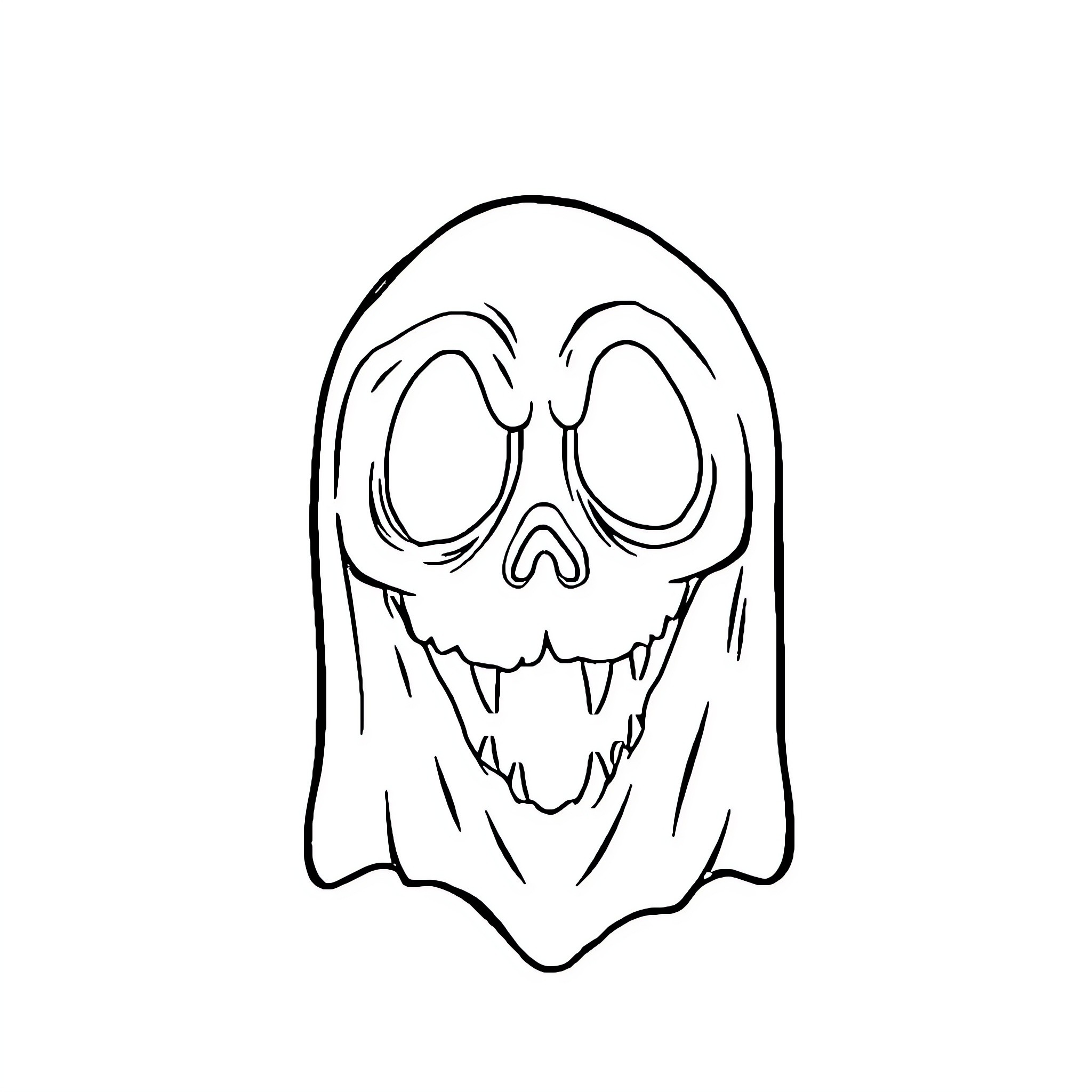 Ghost with a Spooky Grin Coloring Page (free black-and-white line drawing printable PDF for all, from beginners to advanced learners, including children, teens, adults, and seniors)
