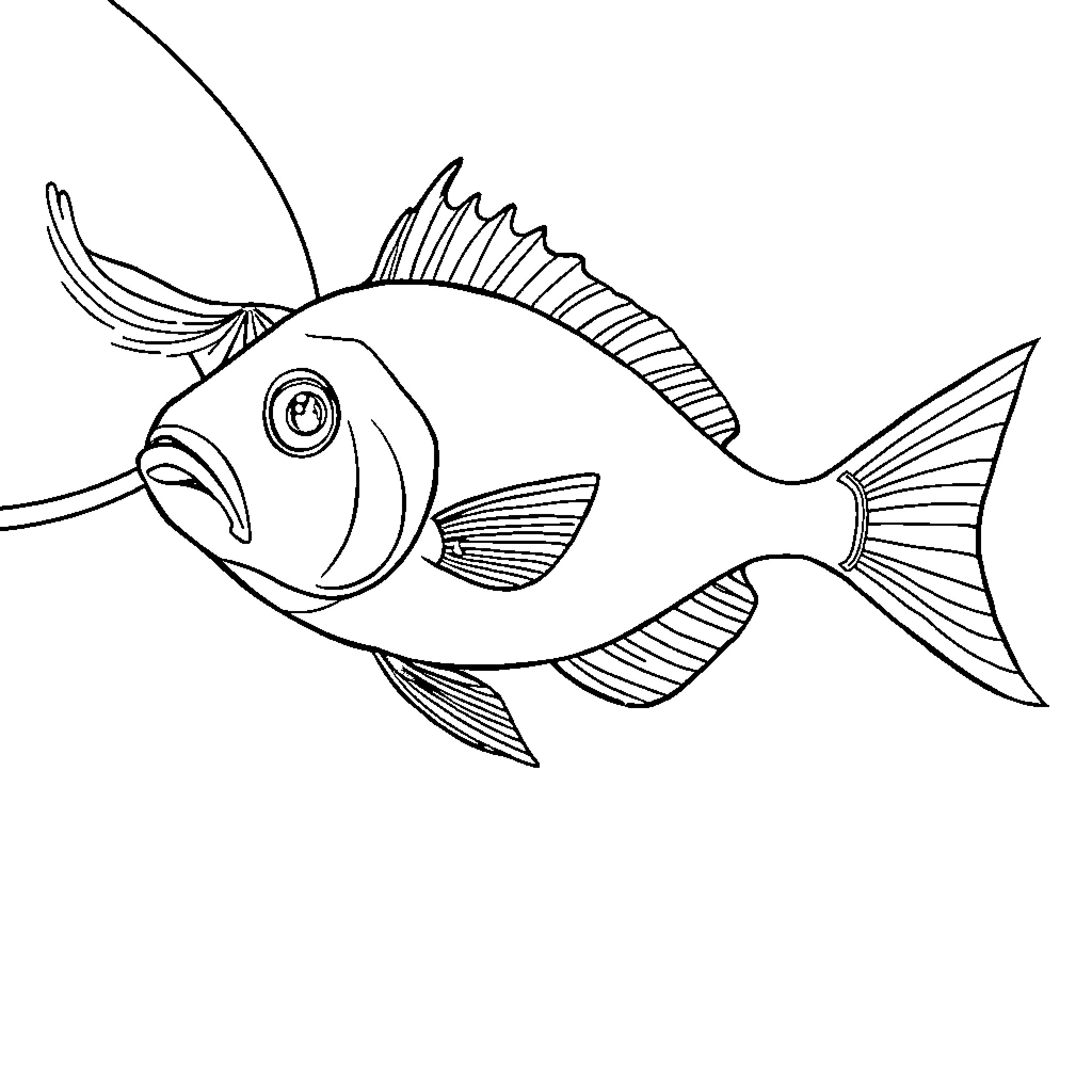Remora fish swimming freely Coloring Page (free black-and-white line drawing printable PDF for all, from beginners to advanced learners, including children, teens, adults, and seniors)