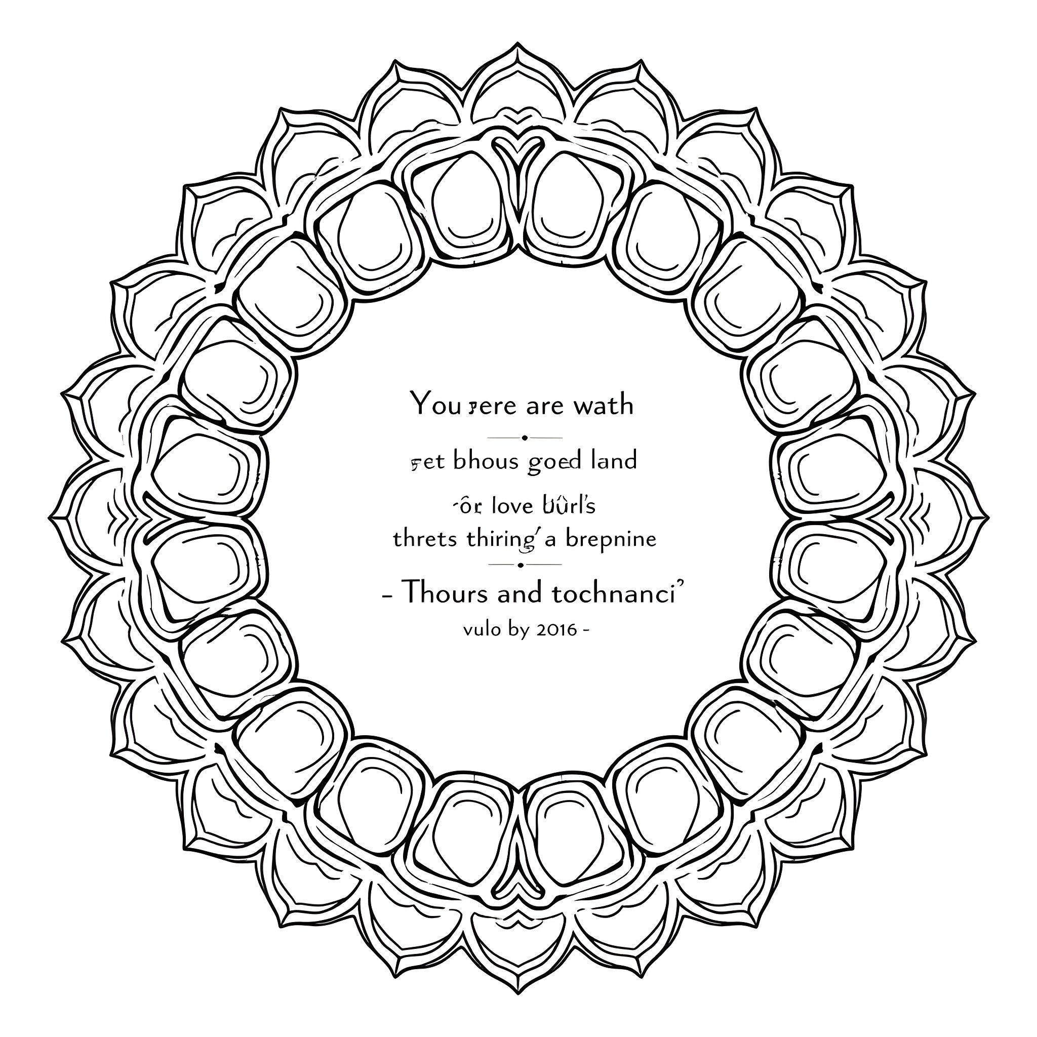 Mandala with inspirational text and floral patterns Coloring Page (free black-and-white line drawing printable PDF for all, from beginners to advanced learners, including children, teens, adults, and seniors)