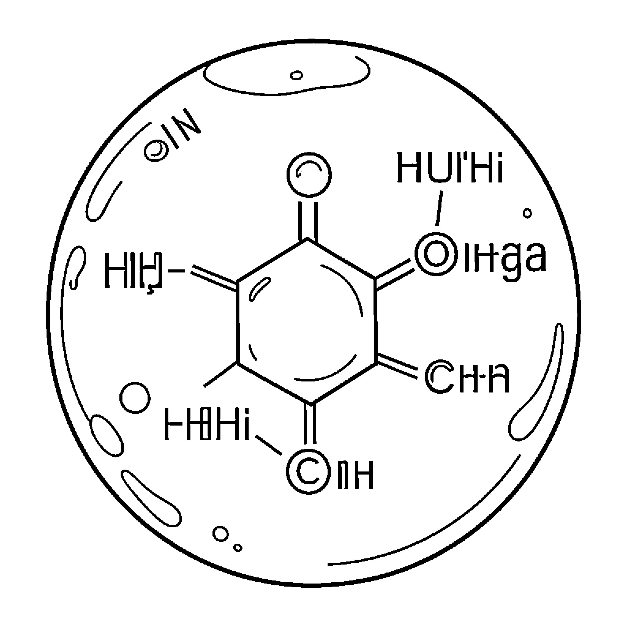 Water Molecule Structural Diagram Coloring Page (free black-and-white line drawing printable PDF for all, from beginners to advanced learners, including children, teens, adults, and seniors)