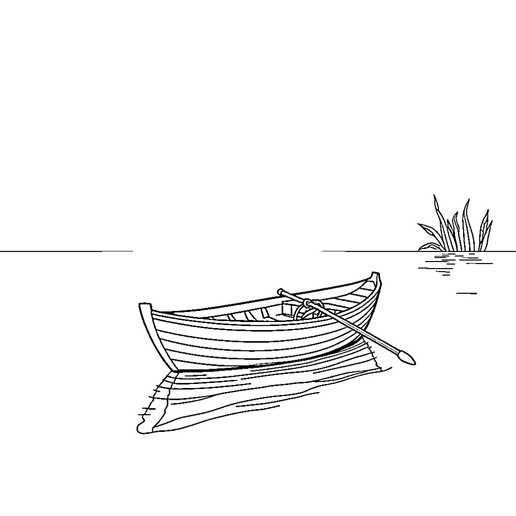Boat drifting peacefully on the water Coloring Page (free black-and-white line drawing printable PDF for all, from beginners to advanced learners, including children, teens, adults, and seniors)