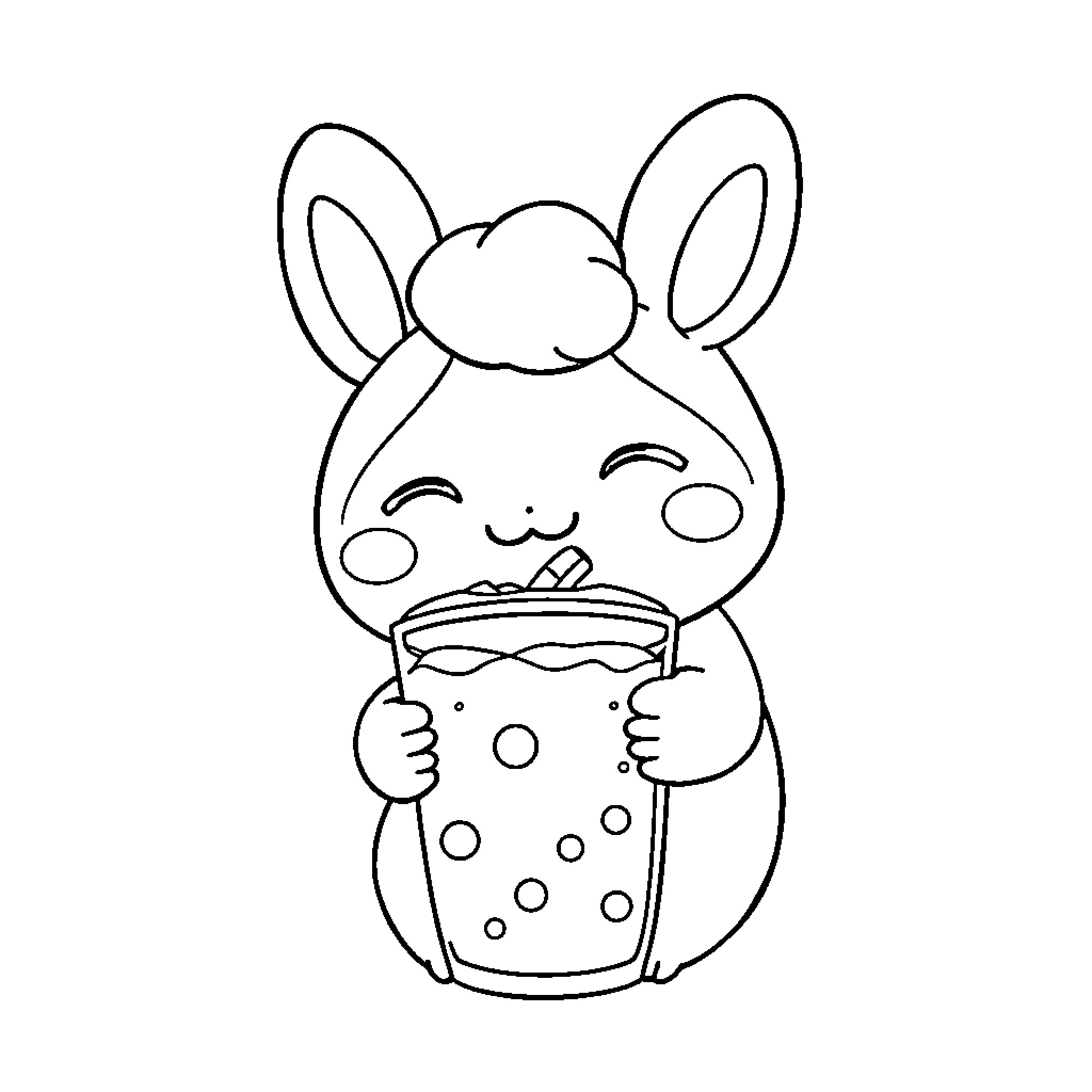 Cinnamoroll enjoying a refreshing drink Coloring Page (free black-and-white line drawing printable PDF for all, from beginners to advanced learners, including children, teens, adults, and seniors)