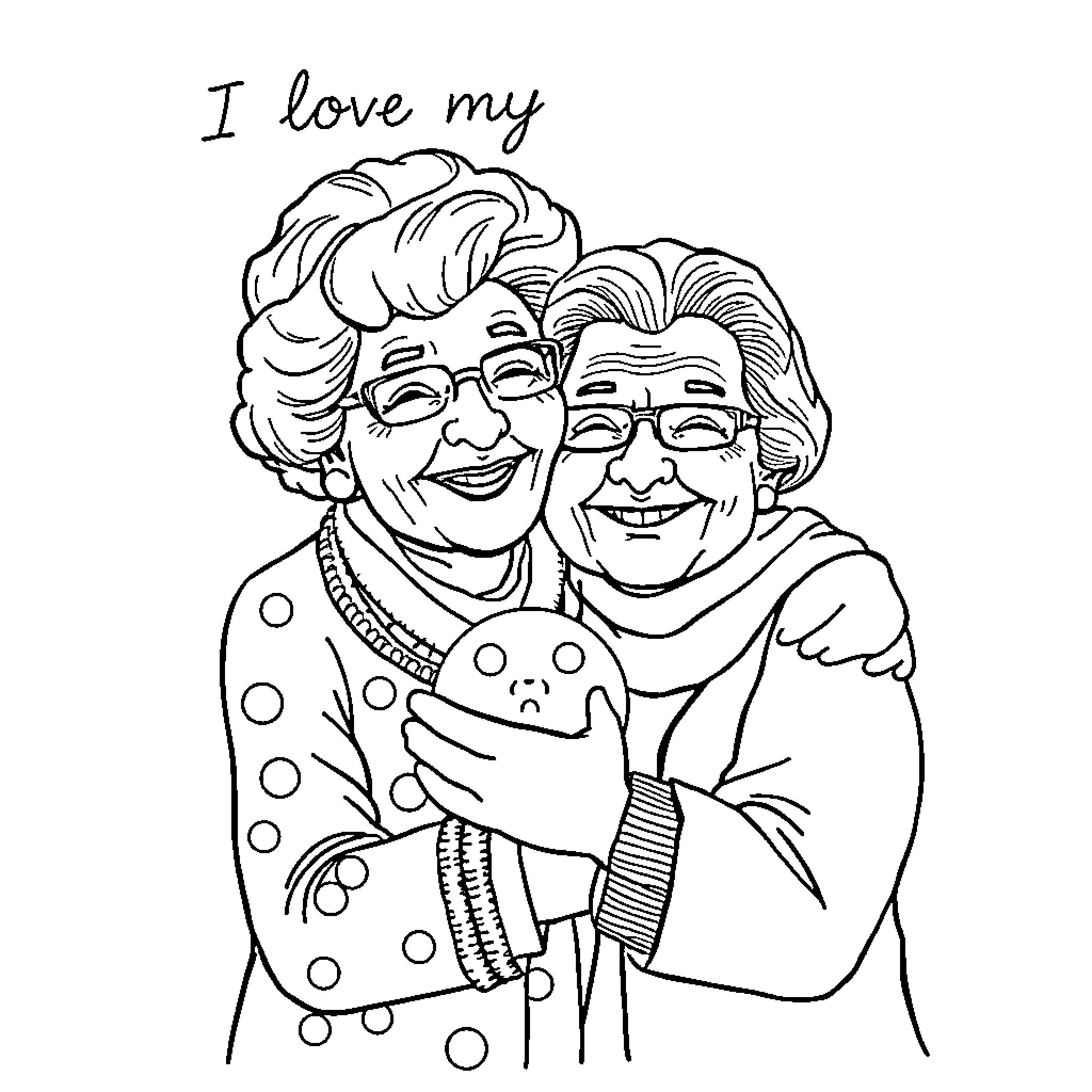 MeeMaw's Loving Embrace Coloring Page (free black-and-white line drawing printable PDF for all, from beginners to advanced learners, including children, teens, adults, and seniors)