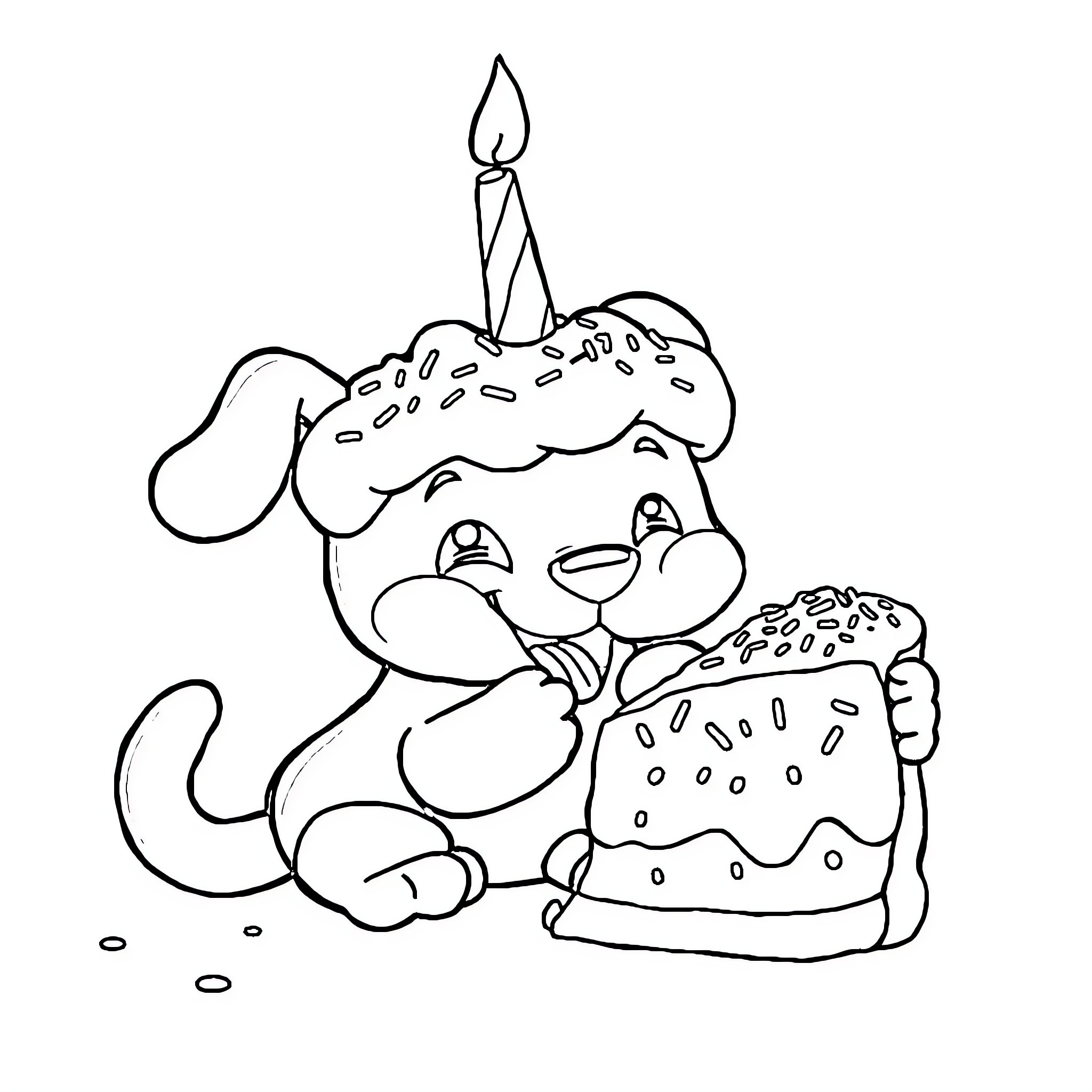 Bluey's Birthday Celebration with Cake Coloring Page (free black-and-white line drawing printable PDF for all, from beginners to advanced learners, including children, teens, adults, and seniors)