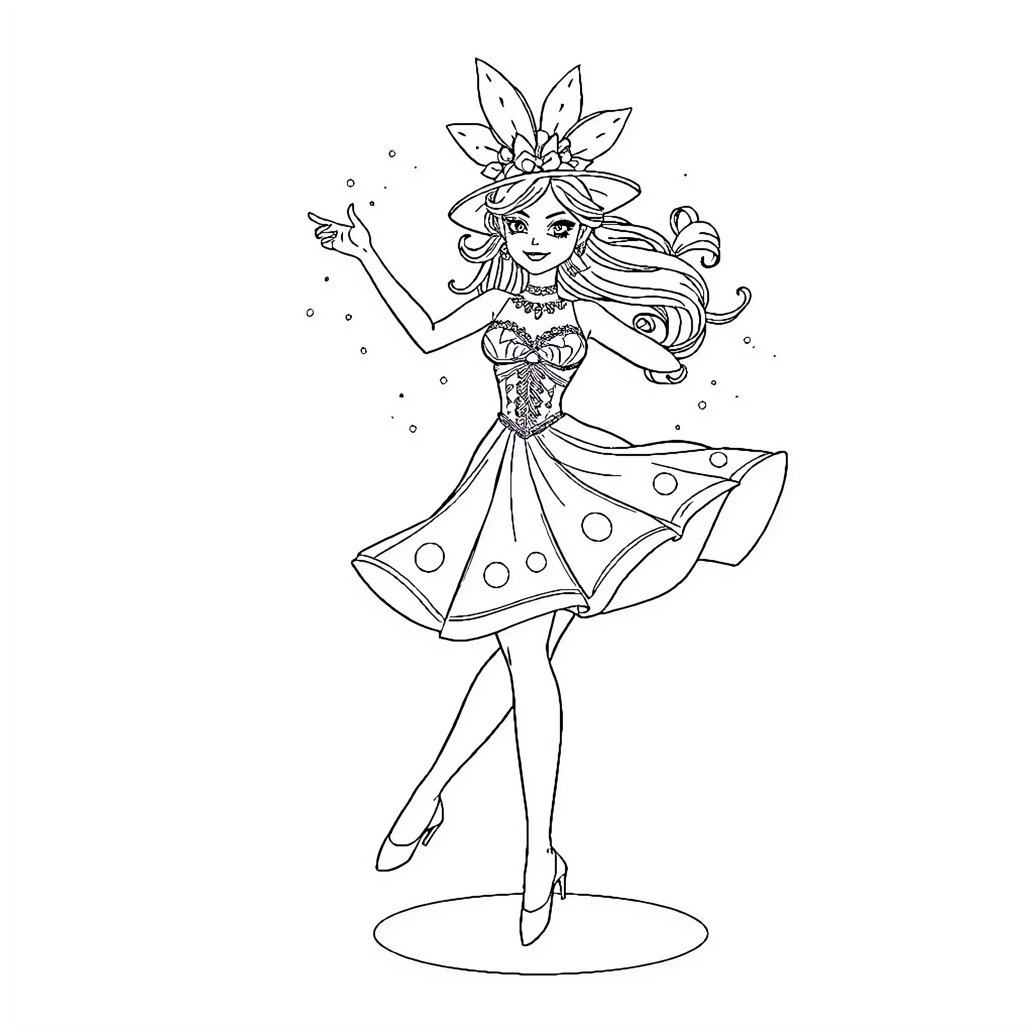 Akrobatin Performing Magical Dance in Costume Coloring Page (free black-and-white line drawing printable PDF for all, from beginners to advanced learners, including children, teens, adults, and seniors)
