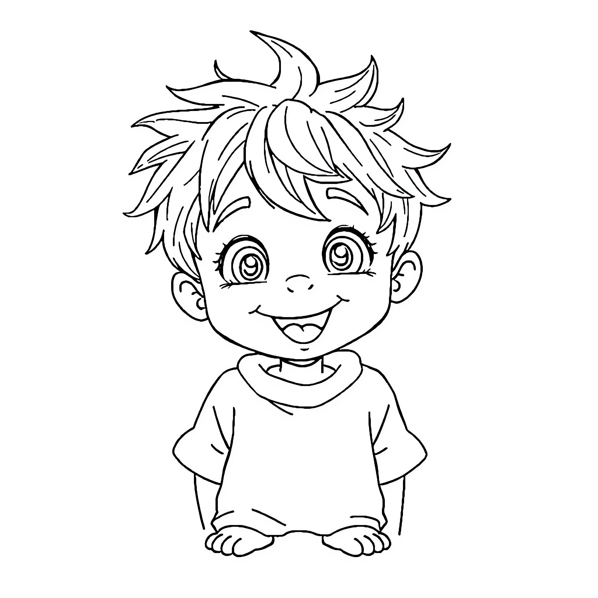 Tinku's Cheerful Expression Coloring Page (free black-and-white line drawing printable PDF for all, from beginners to advanced learners, including children, teens, adults, and seniors)