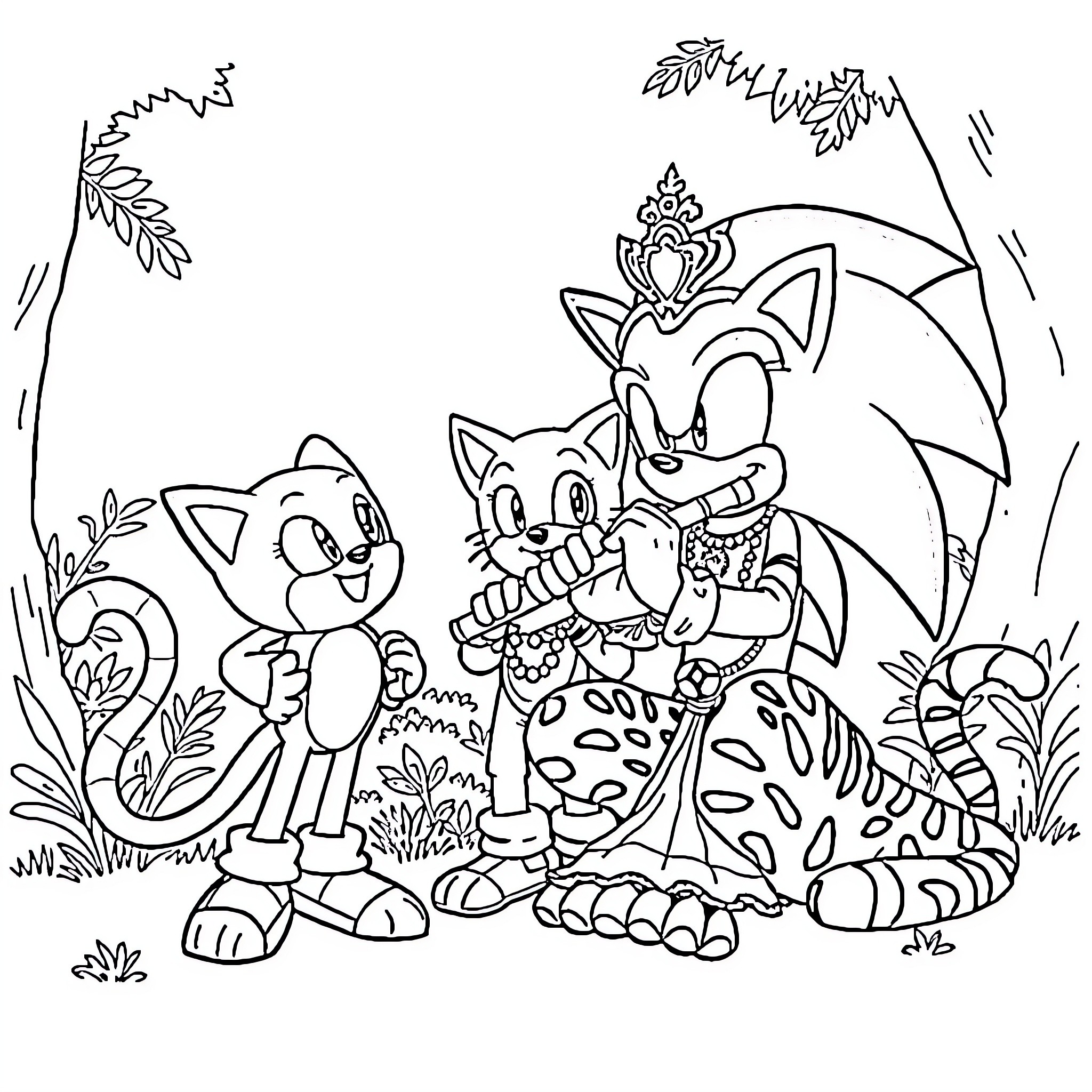 Doraemon and friends explore the enchanting forest Coloring Page (free black-and-white line drawing printable PDF for all, from beginners to advanced learners, including children, teens, adults, and seniors)