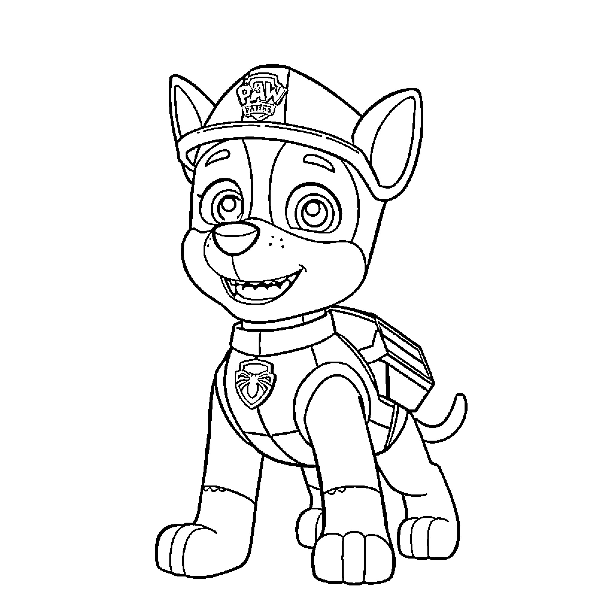 Marshall the Pup in Uniform Coloring Page (free black-and-white line drawing printable PDF for all, from beginners to advanced learners, including children, teens, adults, and seniors)