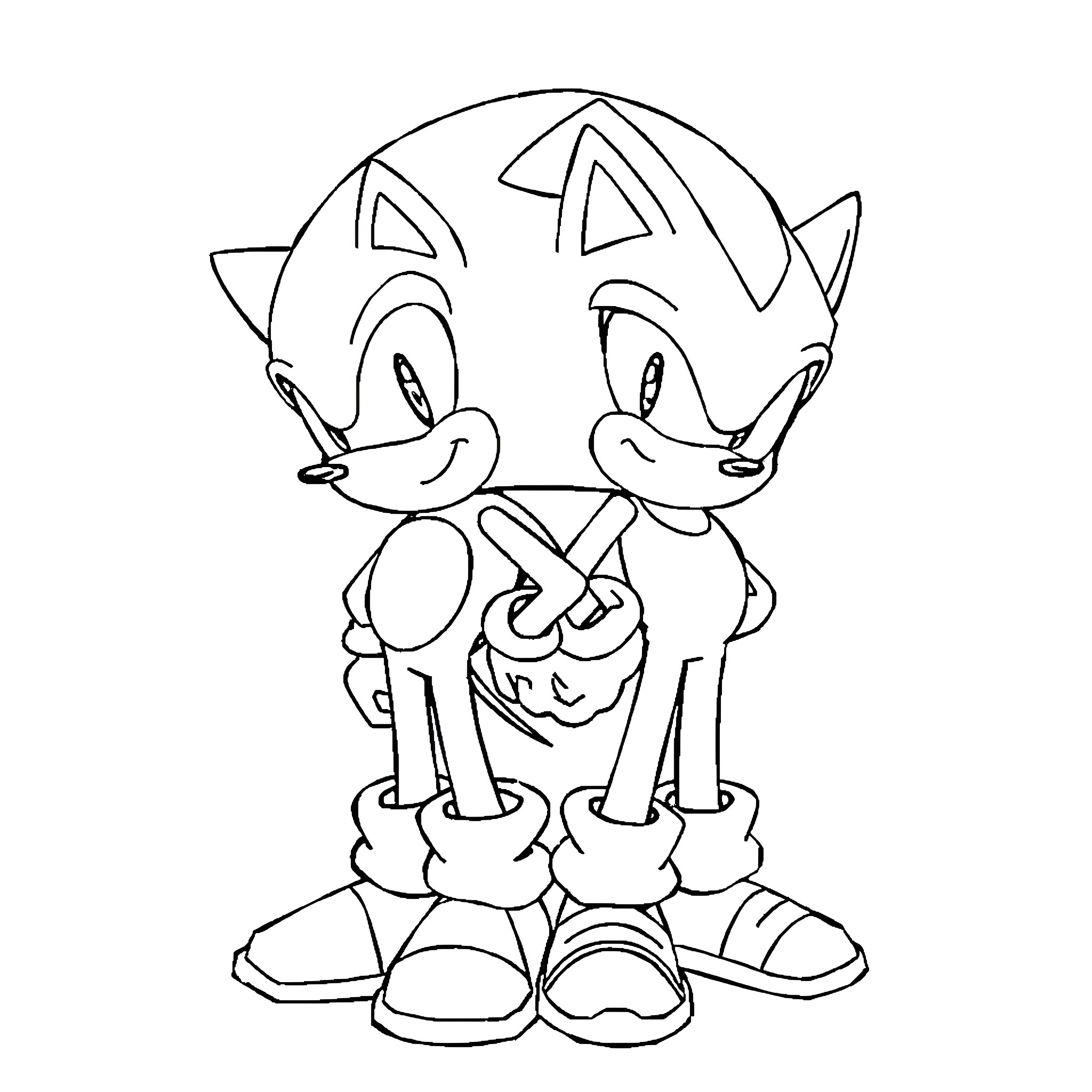 Sonic and friend in lighthearted pose Coloring Page (free black-and-white line drawing printable PDF for all, from beginners to advanced learners, including children, teens, adults, and seniors)