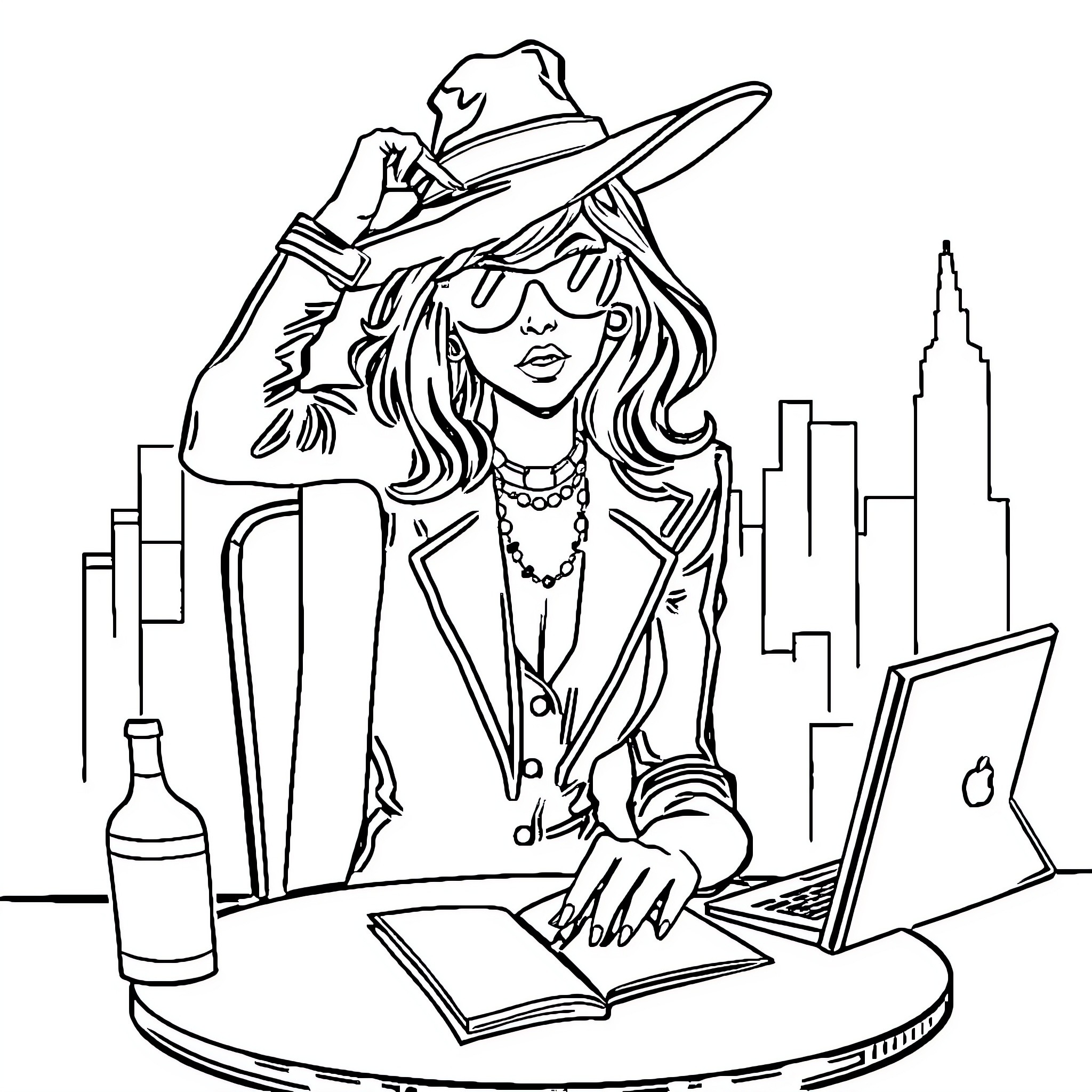 Gossip Girl's Fashionable City Exploits Coloring Page (free black-and-white line drawing printable PDF for all, from beginners to advanced learners, including children, teens, adults, and seniors)