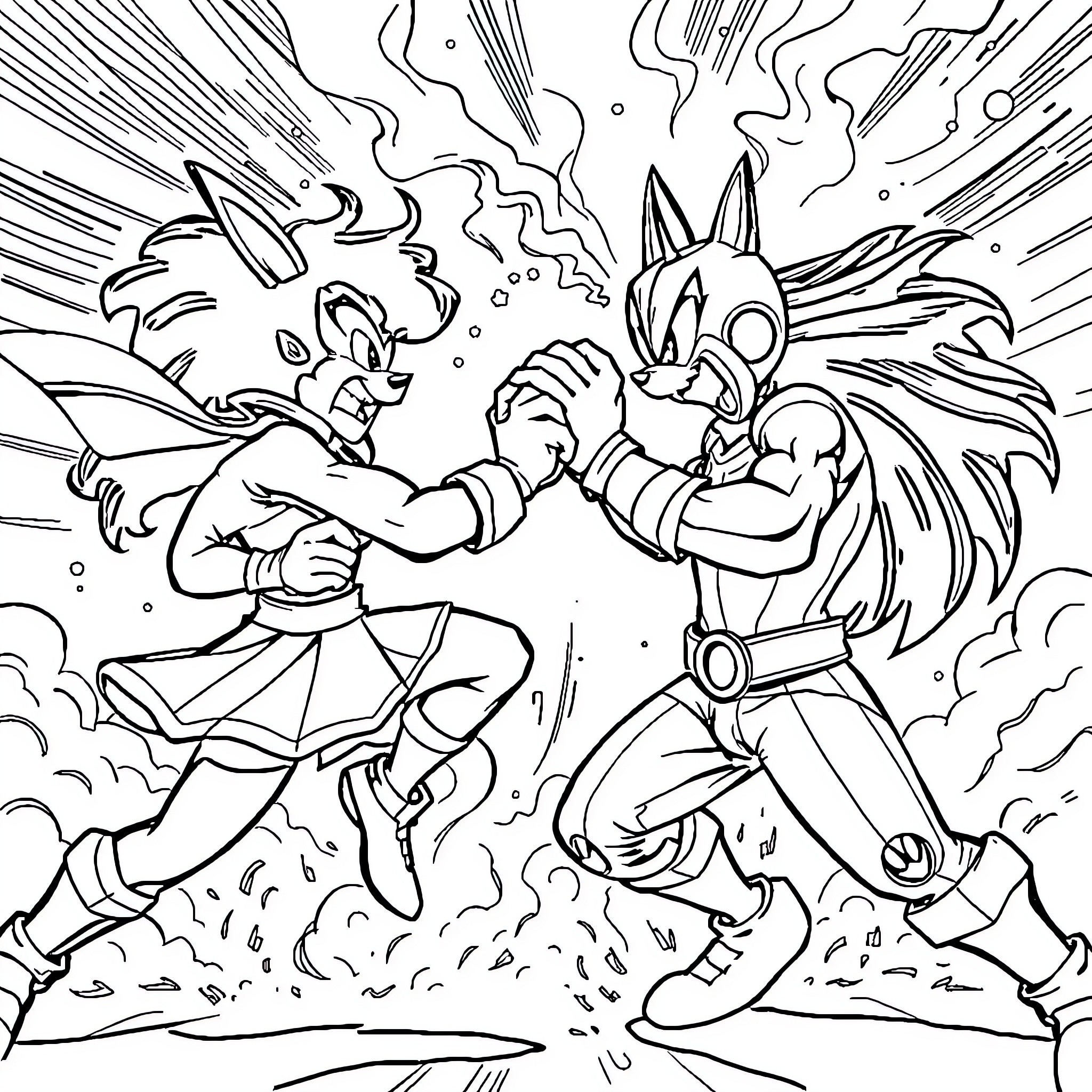 Vee Battle of the Titans Coloring Page (free black-and-white line drawing printable PDF for all, from beginners to advanced learners, including children, teens, adults, and seniors)