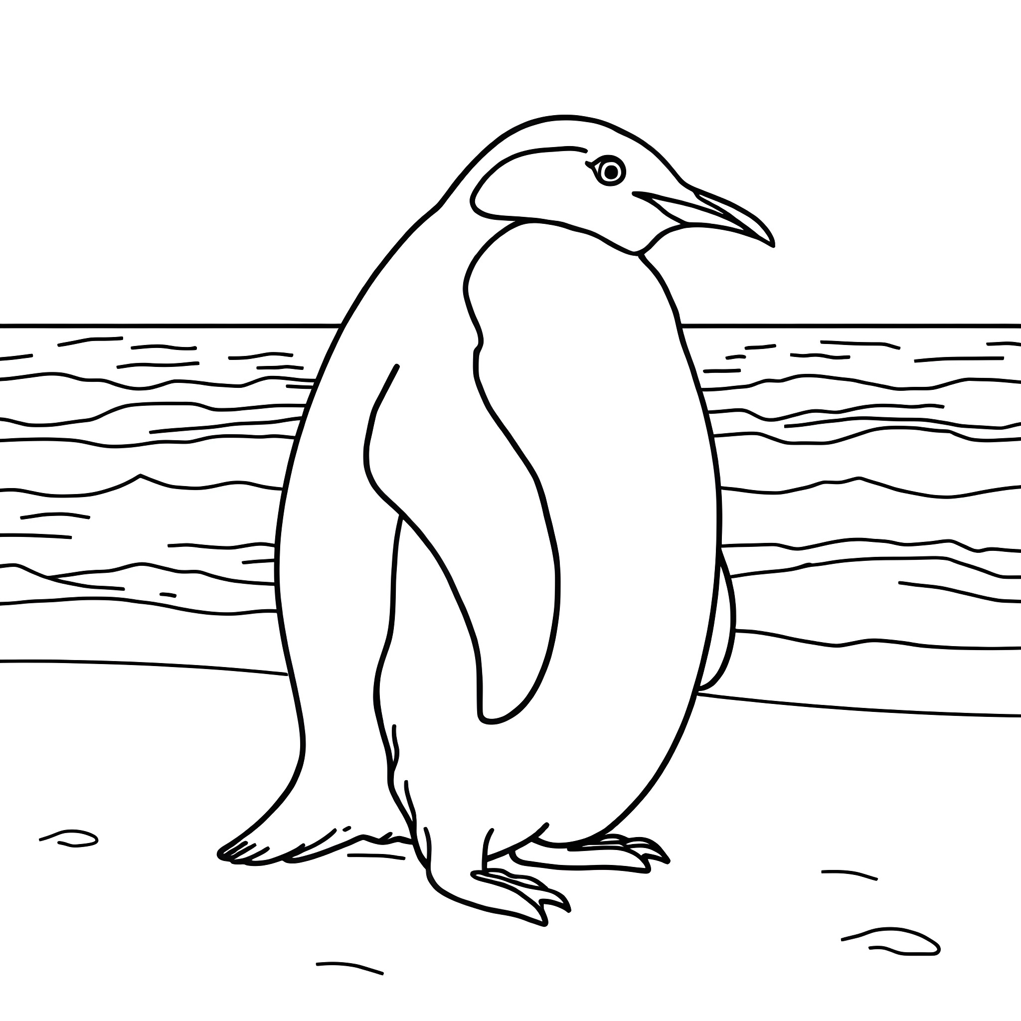 Penguin standing on the ice Coloring Page (free black-and-white line drawing printable PDF for all, from beginners to advanced learners, including children, teens, adults, and seniors)