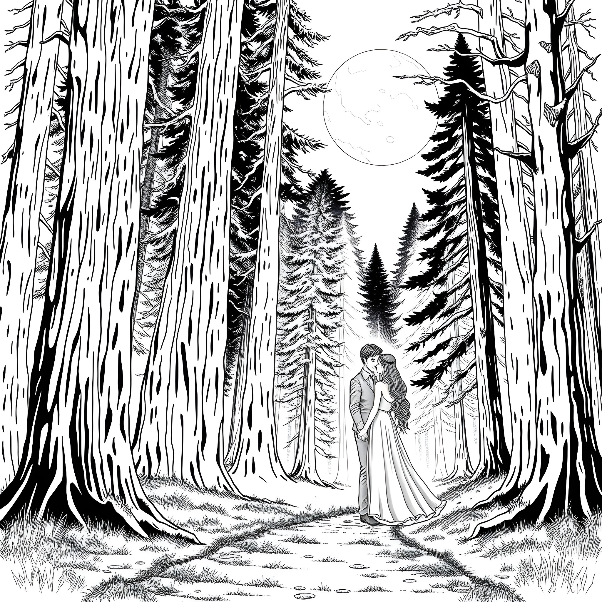Edward's Enchanted Forest Encounter Coloring Page (free black-and-white line drawing printable PDF for all, from beginners to advanced learners, including children, teens, adults, and seniors)
