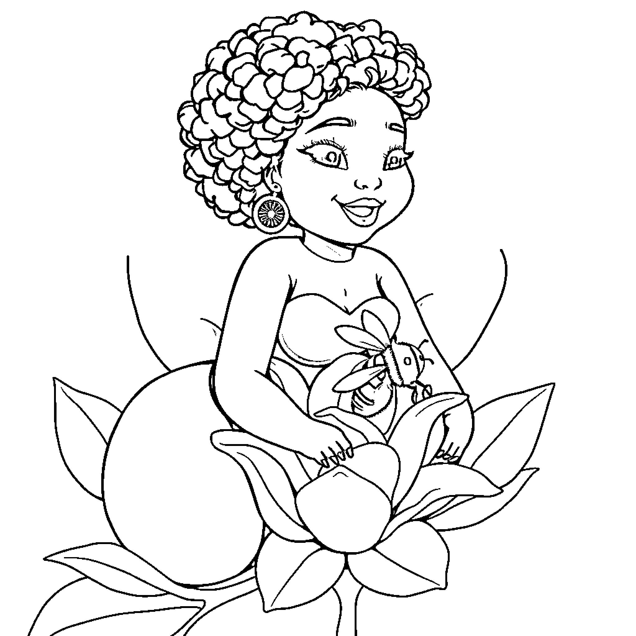 Bumblebee sitting on a flower Coloring Page (free black-and-white line drawing printable PDF for all, from beginners to advanced learners, including children, teens, adults, and seniors)