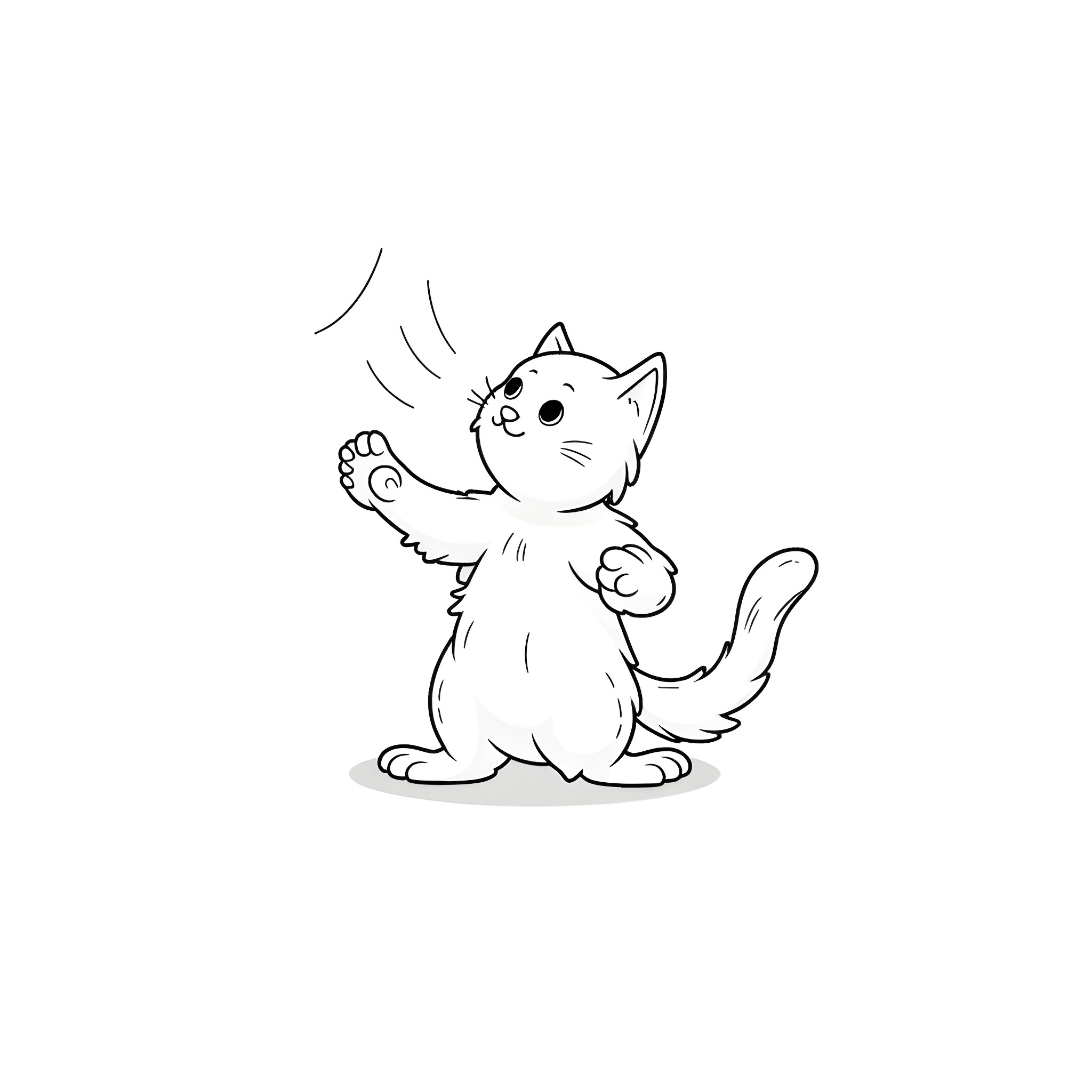 Dwarf Cat playing with a toy Coloring Page (free black-and-white line drawing printable PDF for all, from beginners to advanced learners, including children, teens, adults, and seniors)