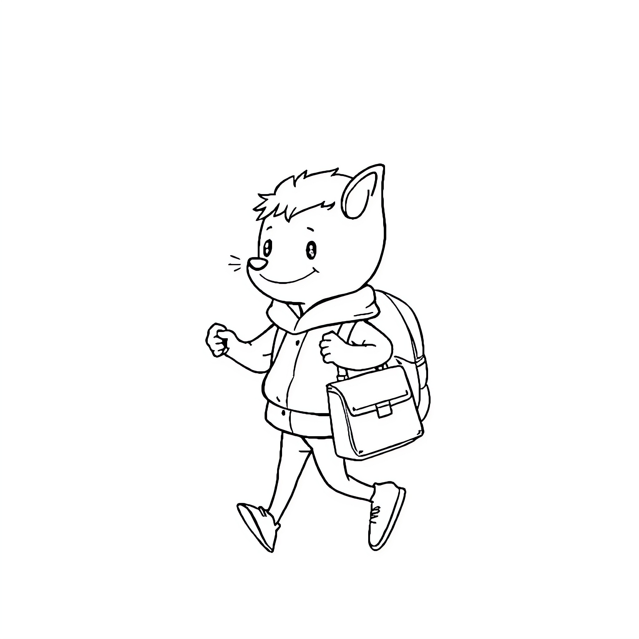 Hedgehog student happily walking to school Coloring Page (free black-and-white line drawing printable PDF for all, from beginners to advanced learners, including children, teens, adults, and seniors)
