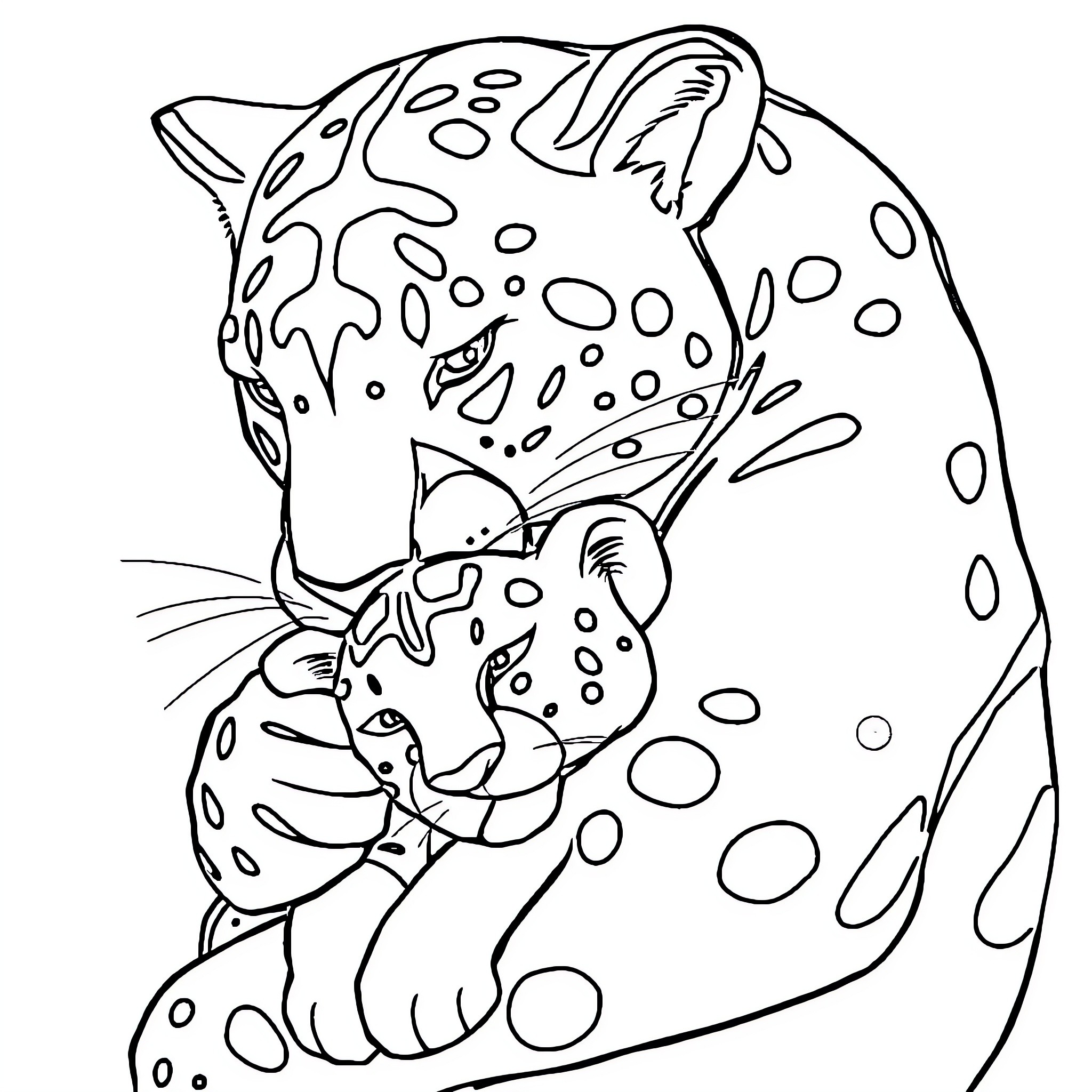 Panther nurturing its young Coloring Page (free black-and-white line drawing printable PDF for all, from beginners to advanced learners, including children, teens, adults, and seniors)