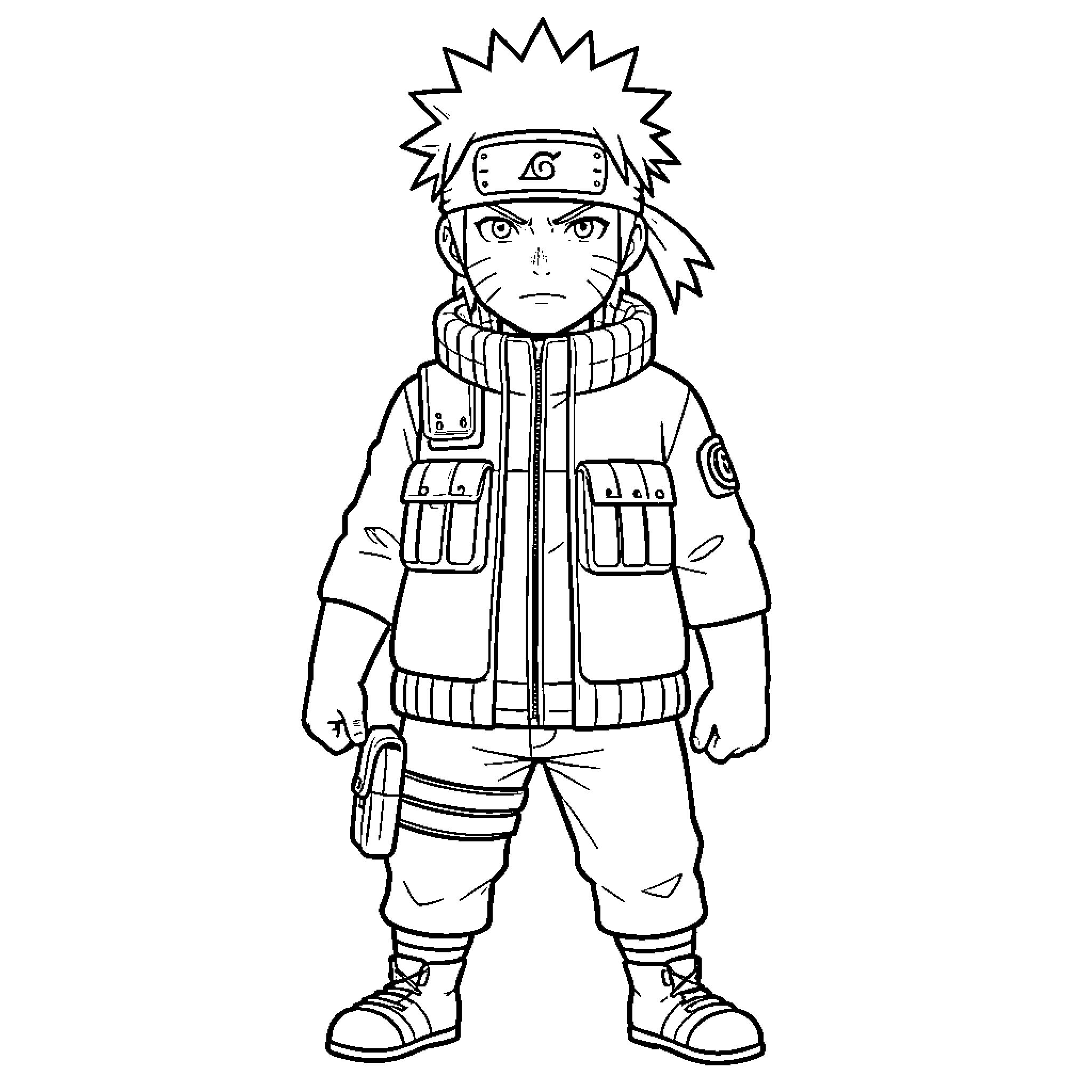 Kirua ninja warrior in battle gear Coloring Page (free black-and-white line drawing printable PDF for all, from beginners to advanced learners, including children, teens, adults, and seniors)