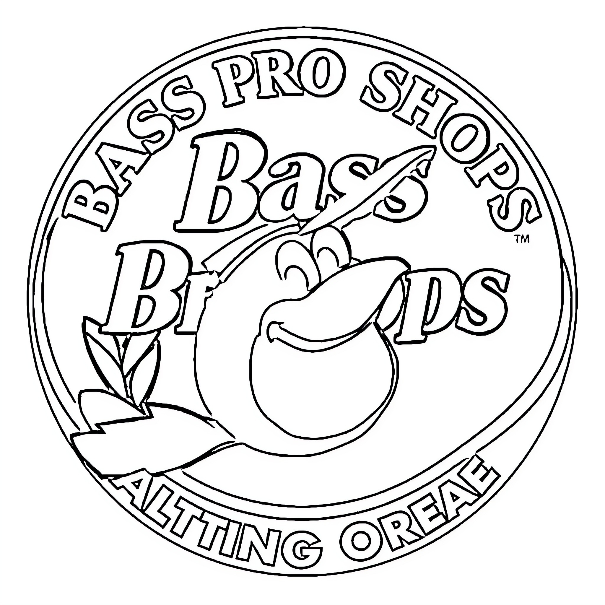 Logo of a bass pro shop Coloring Page (free black-and-white line drawing printable PDF for all, from beginners to advanced learners, including children, teens, adults, and seniors)