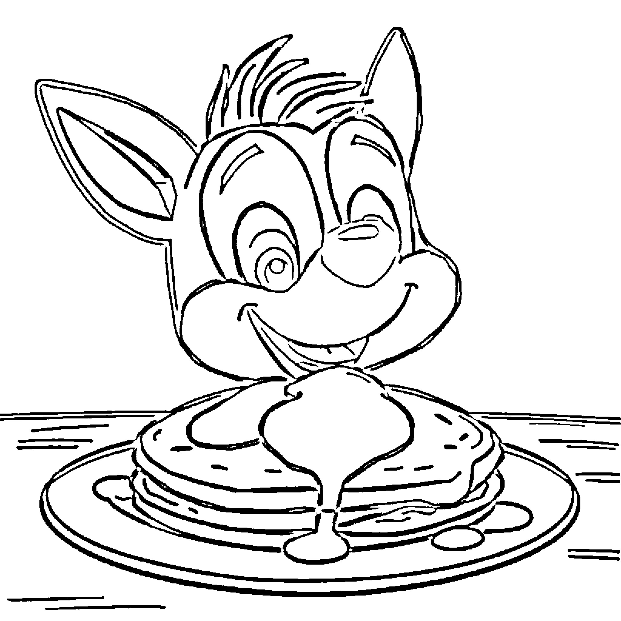 Chase the Happy Creature's Pancake Delight Coloring Page (free black-and-white line drawing printable PDF for all, from beginners to advanced learners, including children, teens, adults, and seniors)