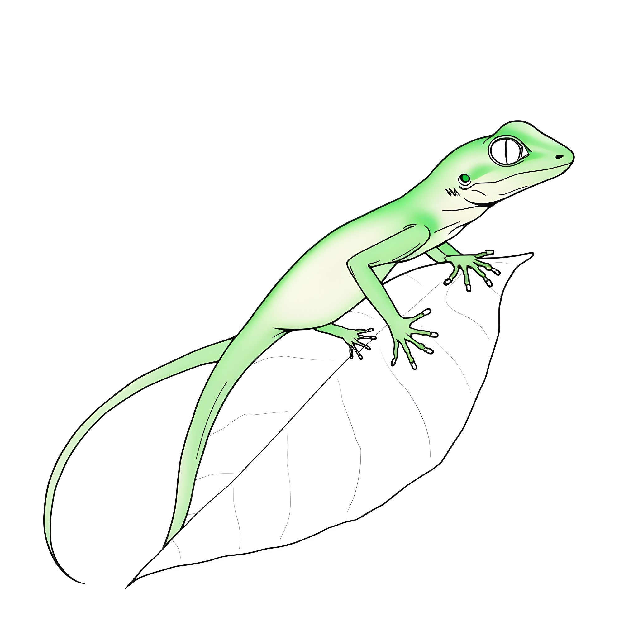 Tree Skink sitting on a leaf Coloring Page (free black-and-white line drawing printable PDF for all, from beginners to advanced learners, including children, teens, adults, and seniors)