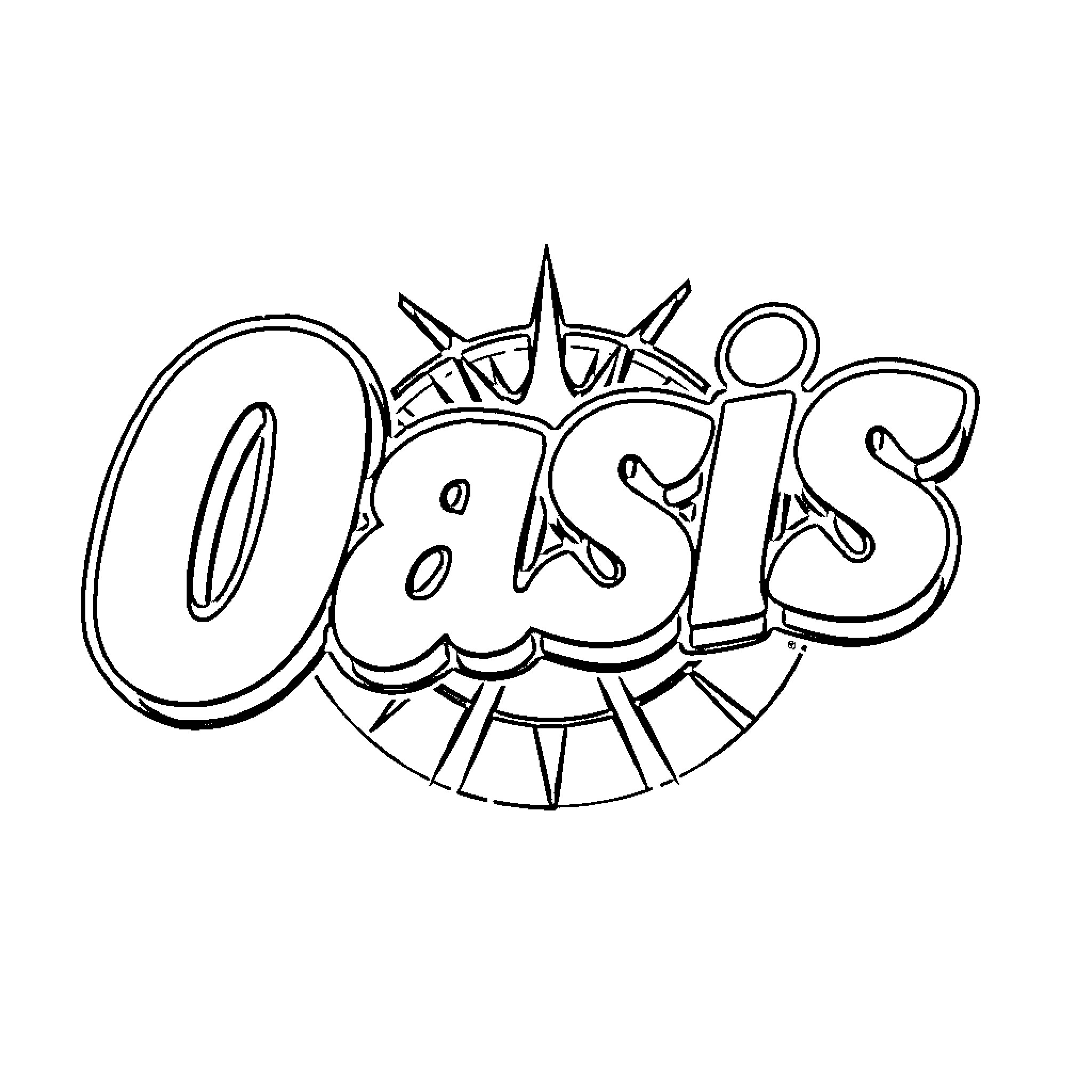 Oasis Logo with Intricate Design Coloring Page (free black-and-white line drawing printable PDF for all, from beginners to advanced learners, including children, teens, adults, and seniors)