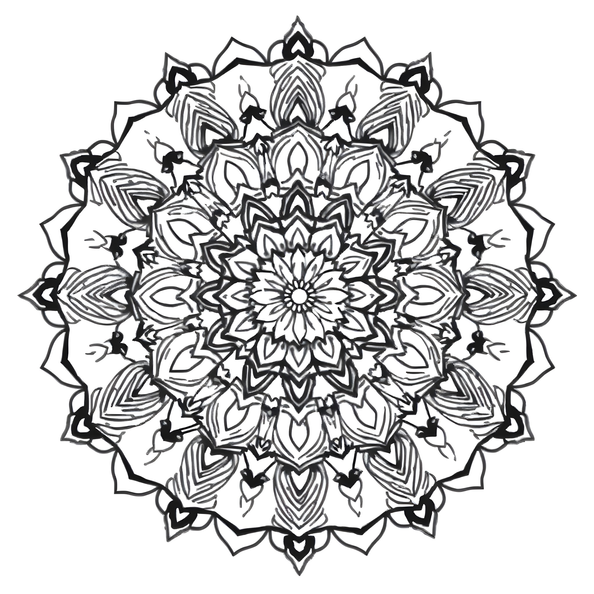 Mandala with intricate floral pattern Coloring Page (free black-and-white line drawing printable PDF for all, from beginners to advanced learners, including children, teens, adults, and seniors)