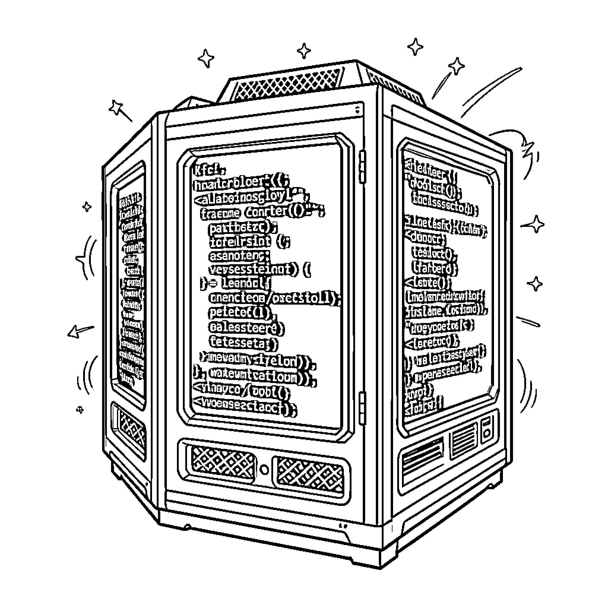 Quantum Computer showcasing intricate hardware and software Coloring Page (free black-and-white line drawing printable PDF for all, from beginners to advanced learners, including children, teens, adults, and seniors)