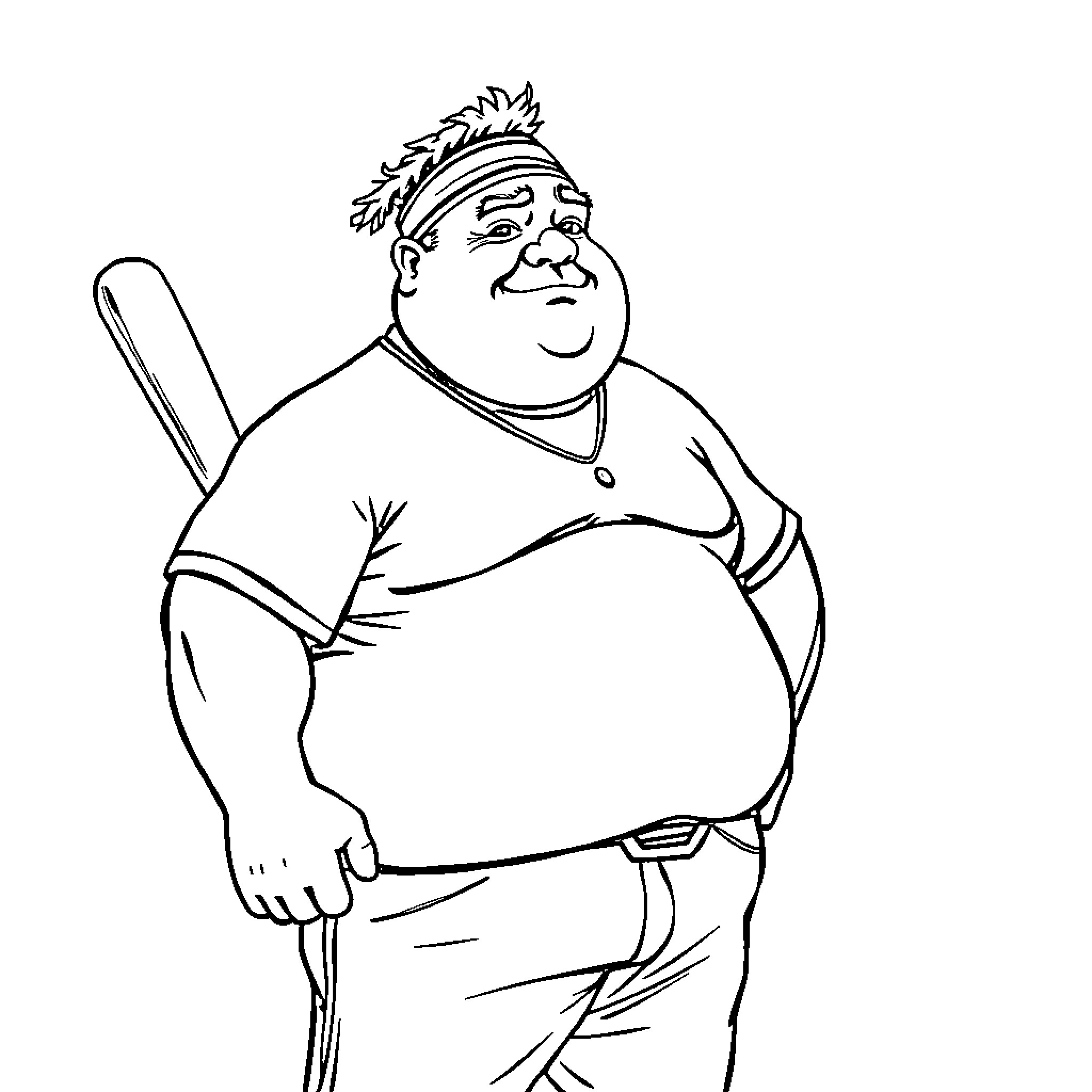Guy with a jolly expression and a plump figure Coloring Page (free black-and-white line drawing printable PDF for all, from beginners to advanced learners, including children, teens, adults, and seniors)