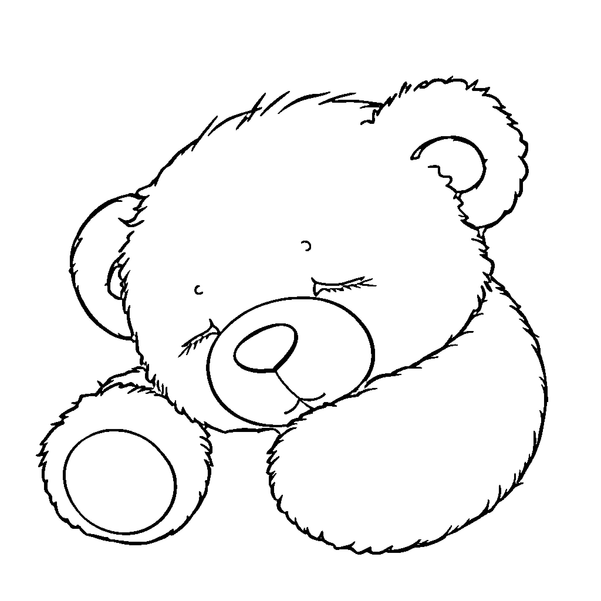 Teddy Bear resting peacefully Coloring Page (free black-and-white line drawing printable PDF for all, from beginners to advanced learners, including children, teens, adults, and seniors)