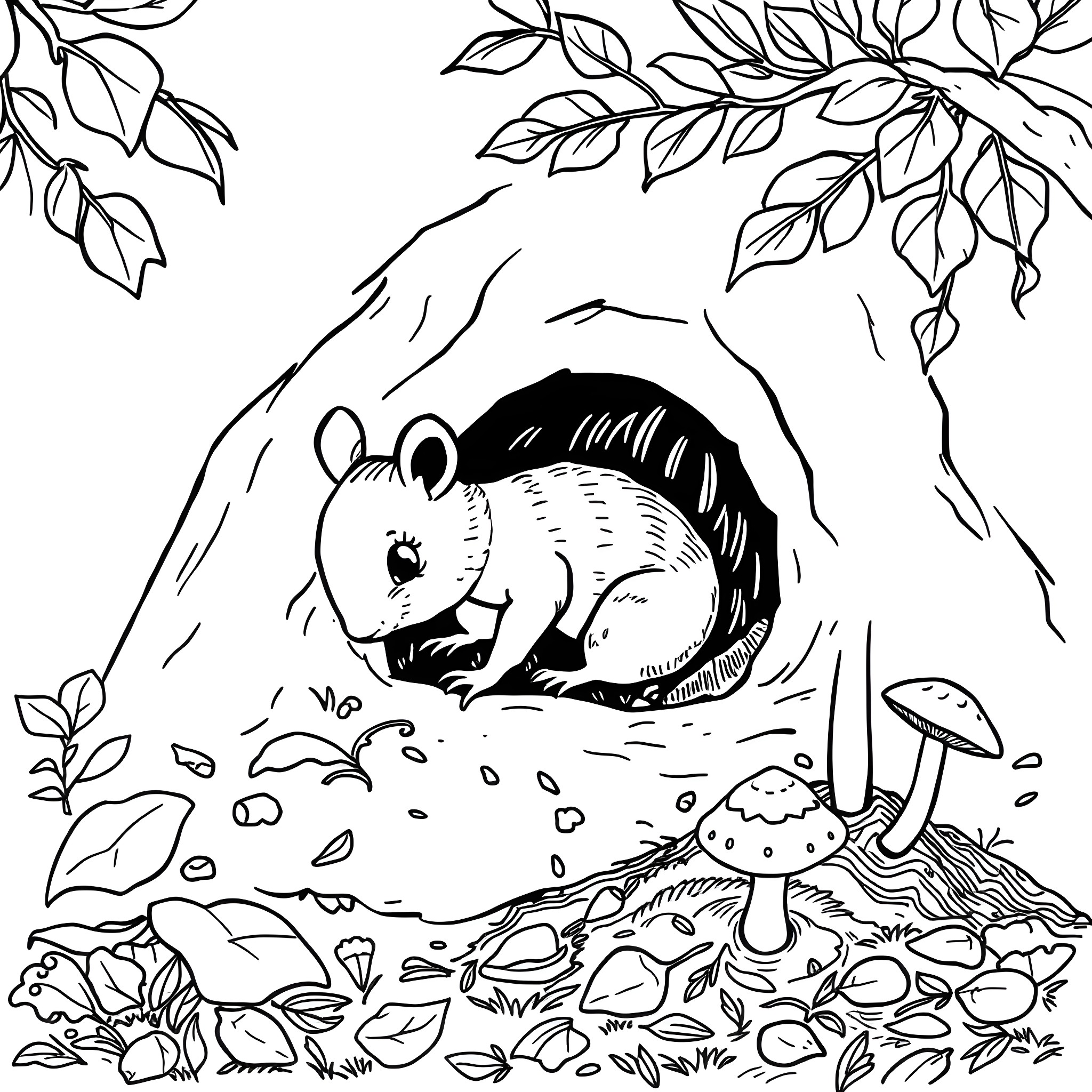 Woodlouse exploring the forest floor Coloring Page (free black-and-white line drawing printable PDF for all, from beginners to advanced learners, including children, teens, adults, and seniors)