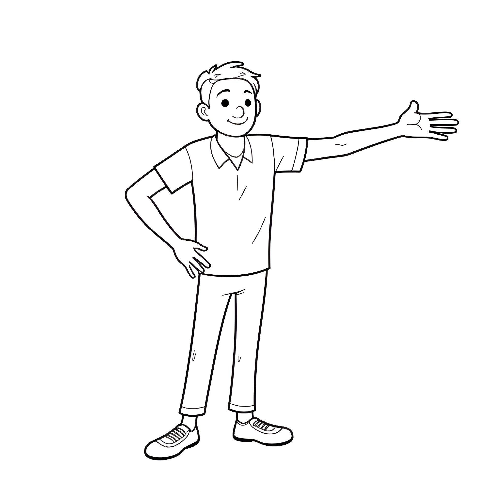 Man gesturing with a smile Coloring Page (free black-and-white line drawing printable PDF for all, from beginners to advanced learners, including children, teens, adults, and seniors)