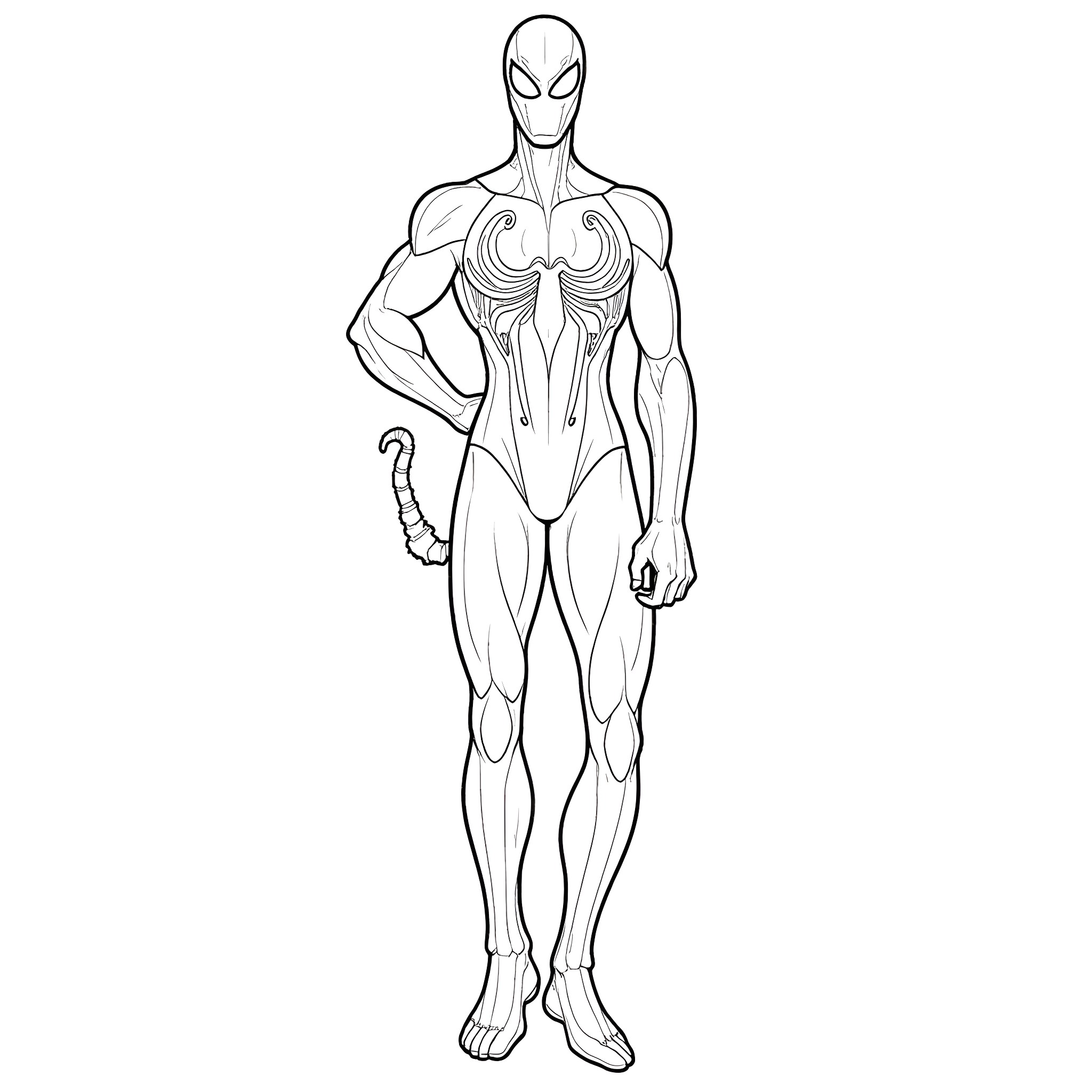Venom in Heroic Pose Coloring Page (free black-and-white line drawing printable PDF for all, from beginners to advanced learners, including children, teens, adults, and seniors)